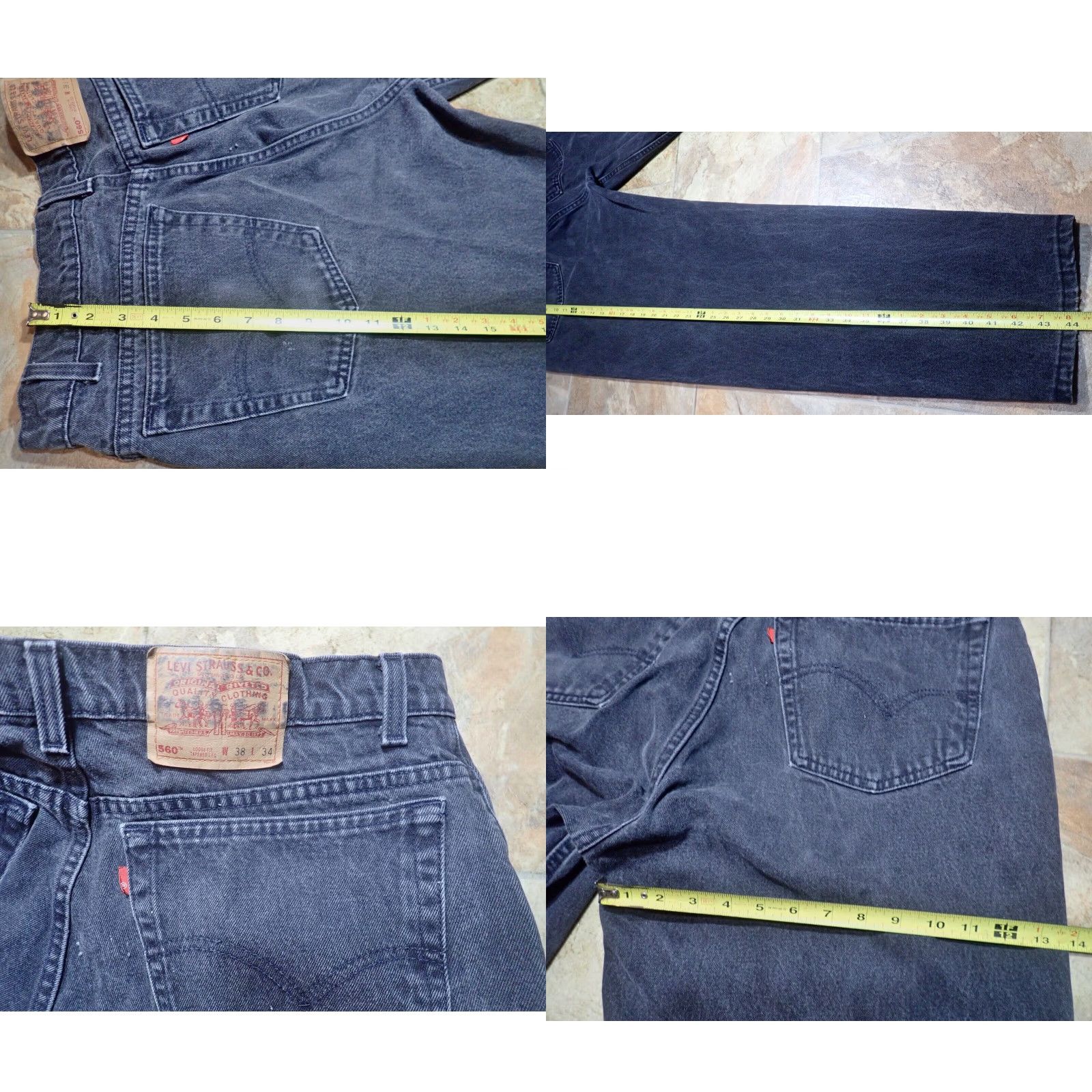 Levi's VINTAGE Levi's 560 Relaxed Fit Jeans 38x31 Black Denim | 90s USA Classic Men's Tapered Relaxed Fit, Dark Wash, Made in USA Size US 38 / EU 54 - 8 Thumbnail