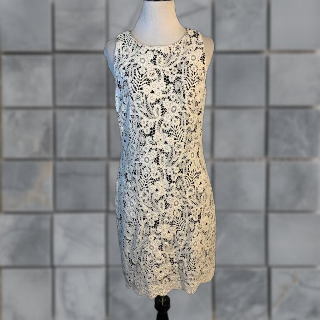 Ralph Lauren Sleeveless Dress Lace NWT White Petite 10 Sheath Knee Length  Women's 10P