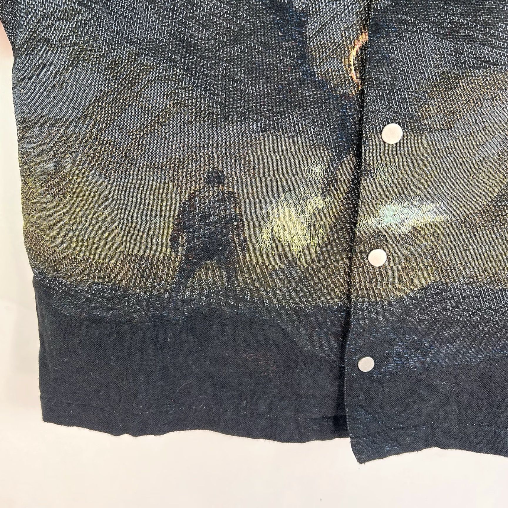 Vintage NOVA Cardigan Shirt M Black Graphic Print 42in Chest Short Sleeve Button-Up Autumn Winter Mens Slim Shirt Size US M / EU 48-50 / 2 - 3 Thumbnail