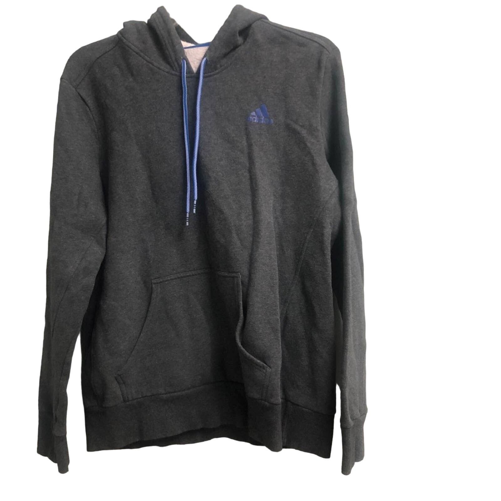 Adidas Adidas Gray Hoodie Sz Large Women Blue Stripe EUC Size L / US 10 / IT 46 - 1 Thumbnail