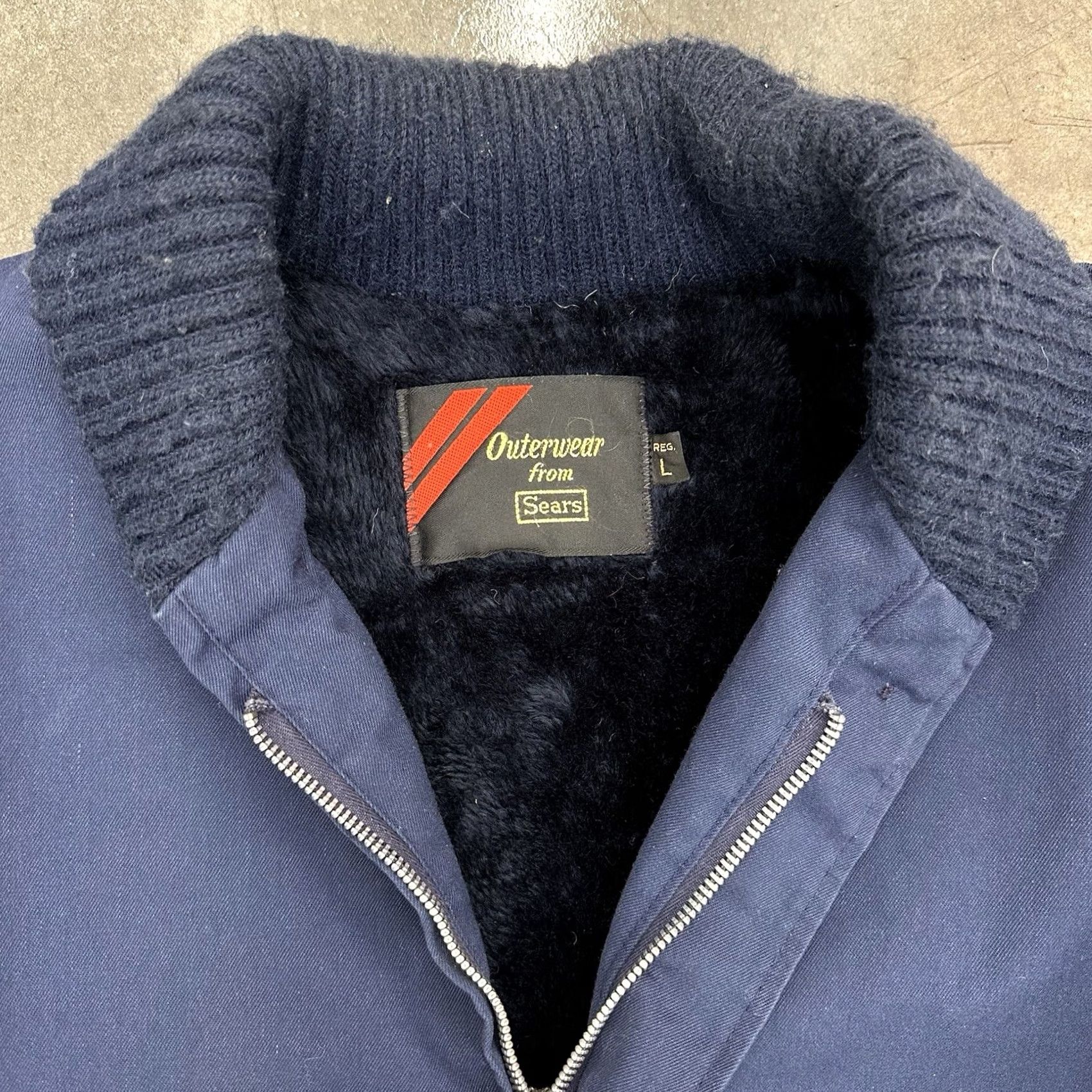 Sears VINTAGE Sears Quality Outerwear Fleece Lined Jacket Scovill Gripper Zip Large Blue 60s 1960s Military/Landgirl Mens Size US S / EU 44-46 / 1 - 2 Thumbnail
