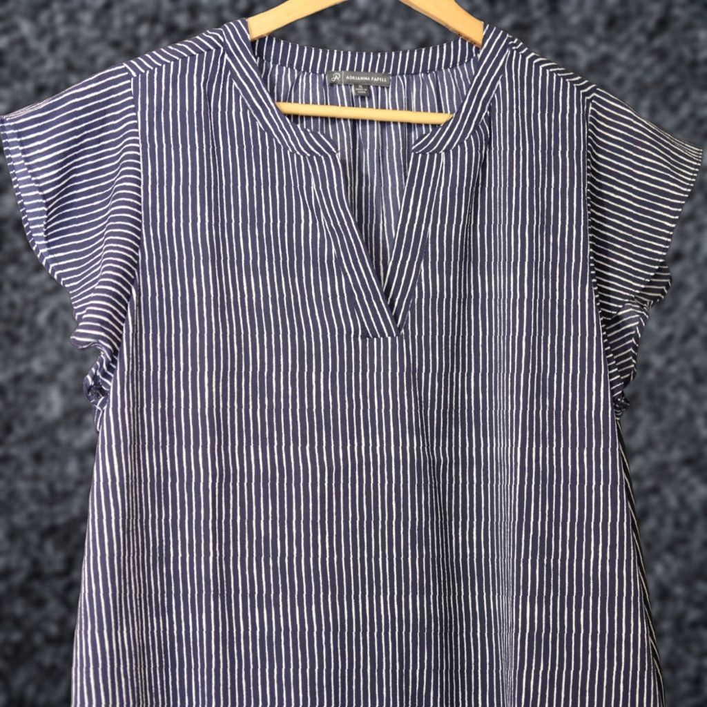 Adrianna Papell Nwot! Adrianna Papell Navy/White Pullover Blouse Semi-Sheer Womens XL Navy/White Striped V-Neck Short Sleeve Casual Workwear Blouse Womens XL Size XL / US 12-14 / IT 48-50 - 1 Thumbnail