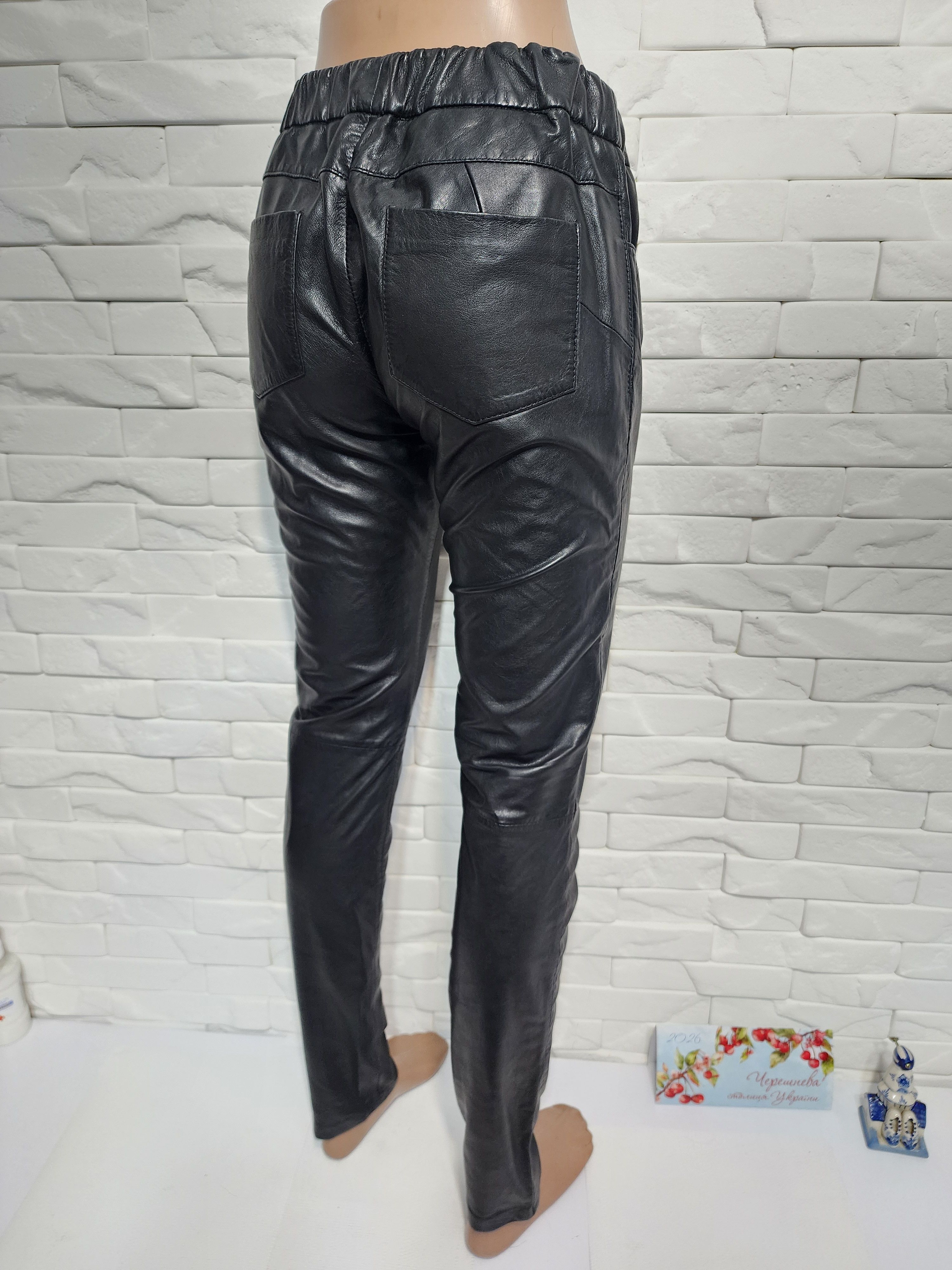Genuine Leather Black Leather Pants: Women's Denim Style Leather Trousers Size 31" - 6 Thumbnail