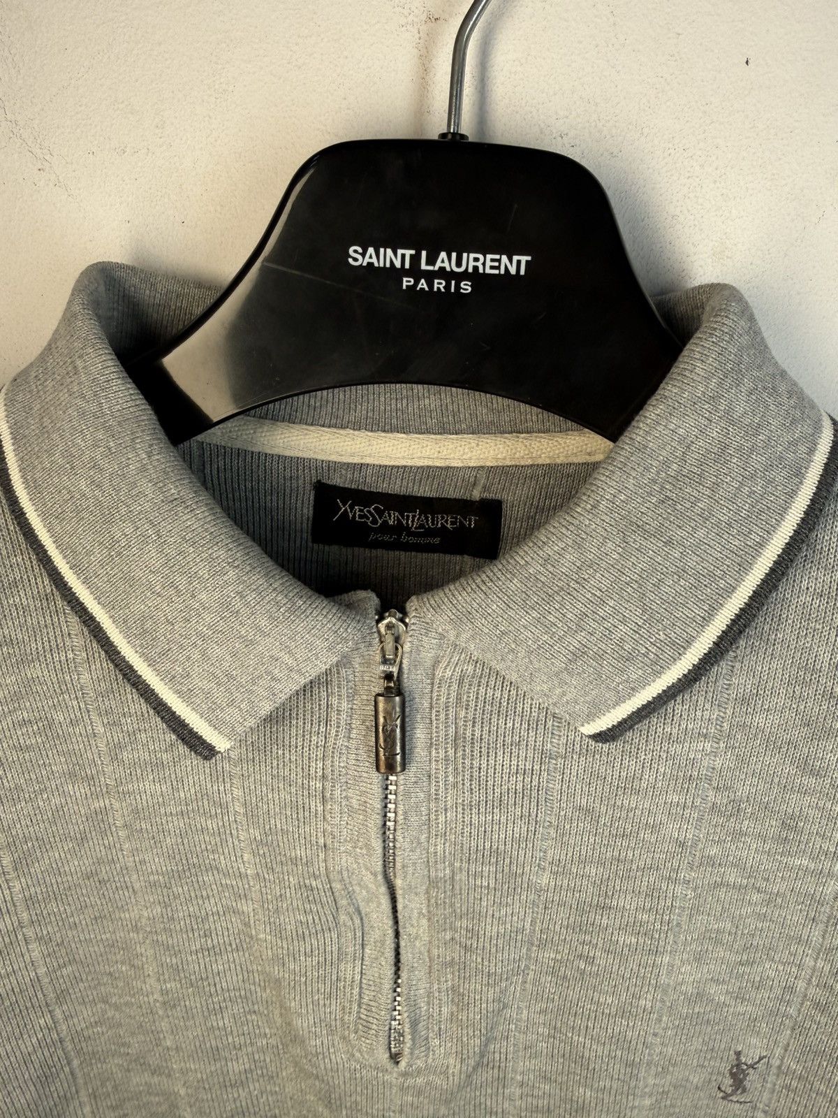 Yves Saint Laurent 90s YSL Sweatshirt 1/4 Quarter Zip Grey Vintage Sweater Size US L / EU 52-54 / 3 - 5 Thumbnail
