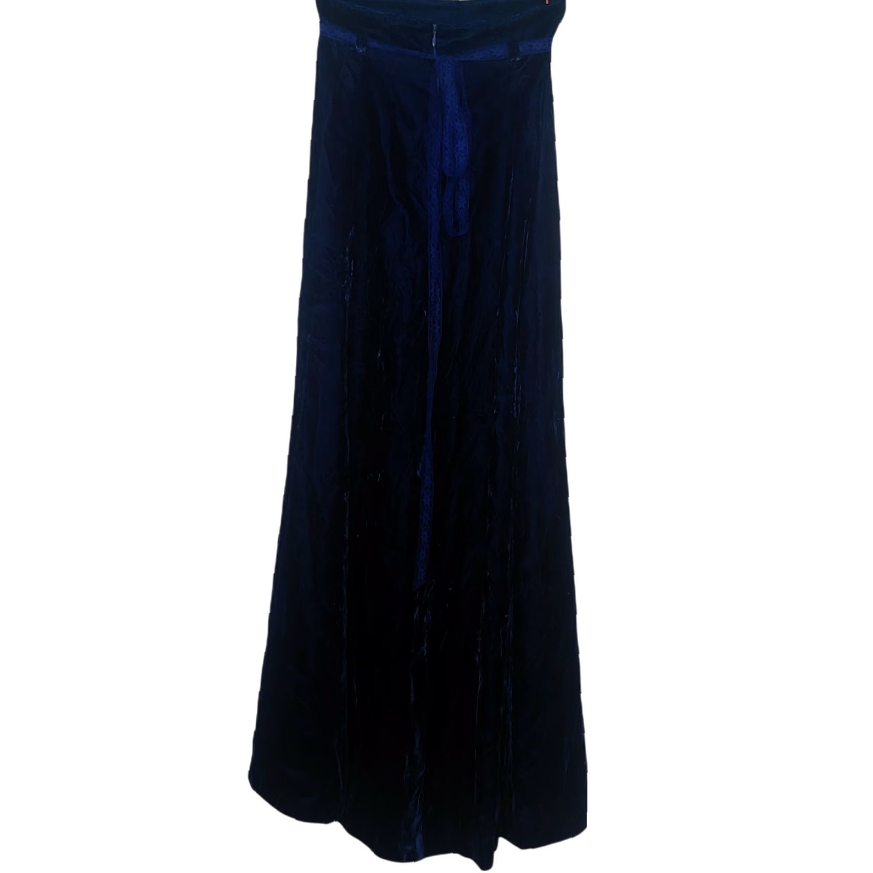 Velvet VINTAGE 1970s Skirt XS Handmade Blue Velvet Maxi Zip Ribbon Belt Long 27" Size 26" / US 2 / IT 38 - 3 Thumbnail