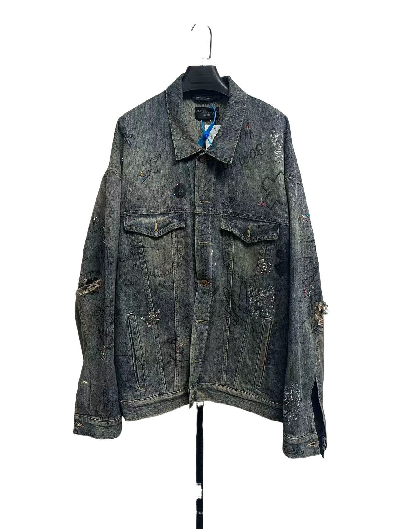 Balenciaga Balenciaga Graffiti Embellished Denim Jacket Size 2 Size US M / EU 48-50 / 2 - 1 Thumbnail