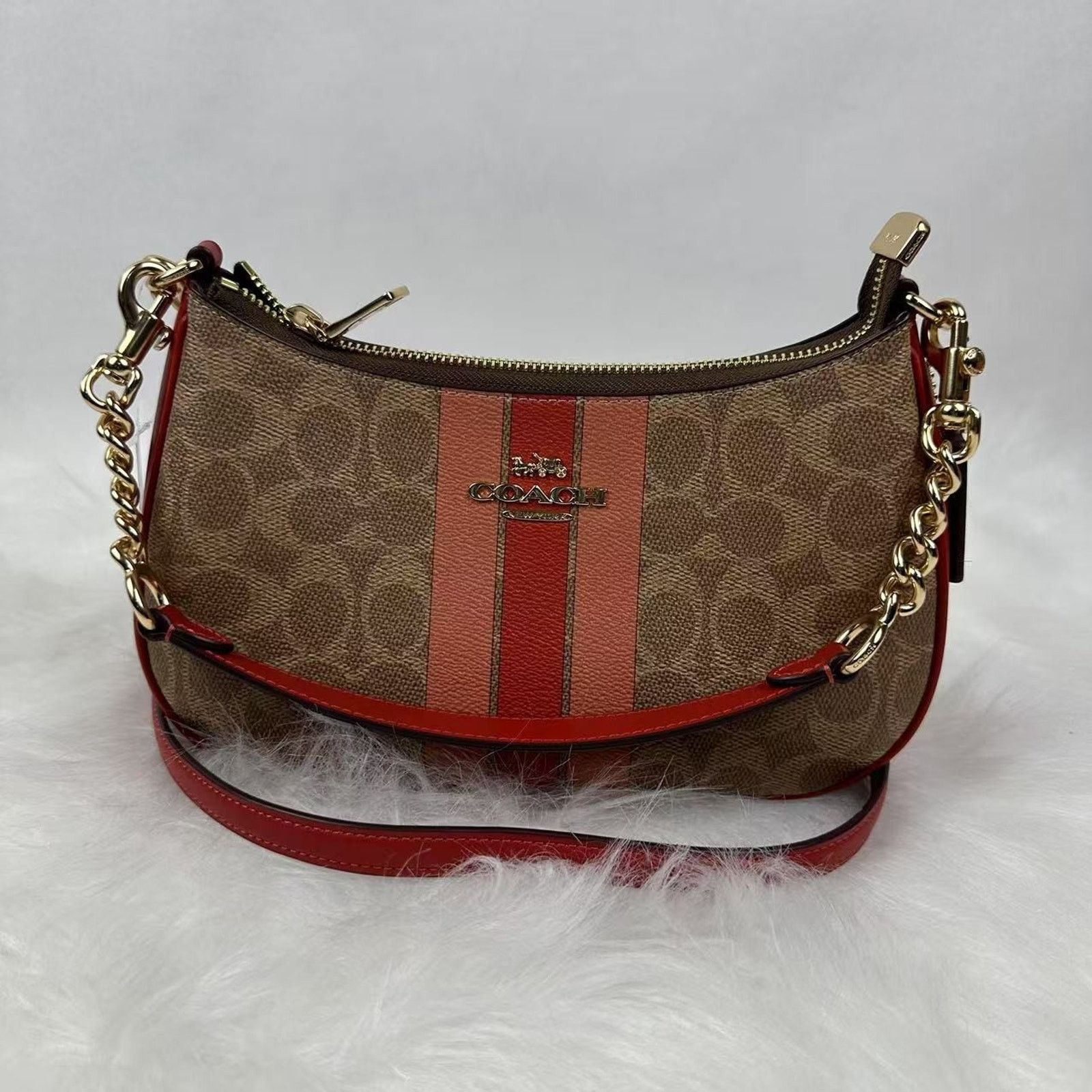 Coach Coach Teri Shoulder Bag In Signature Canvas Stripe In Tan Size ONE SIZE - 4 Thumbnail
