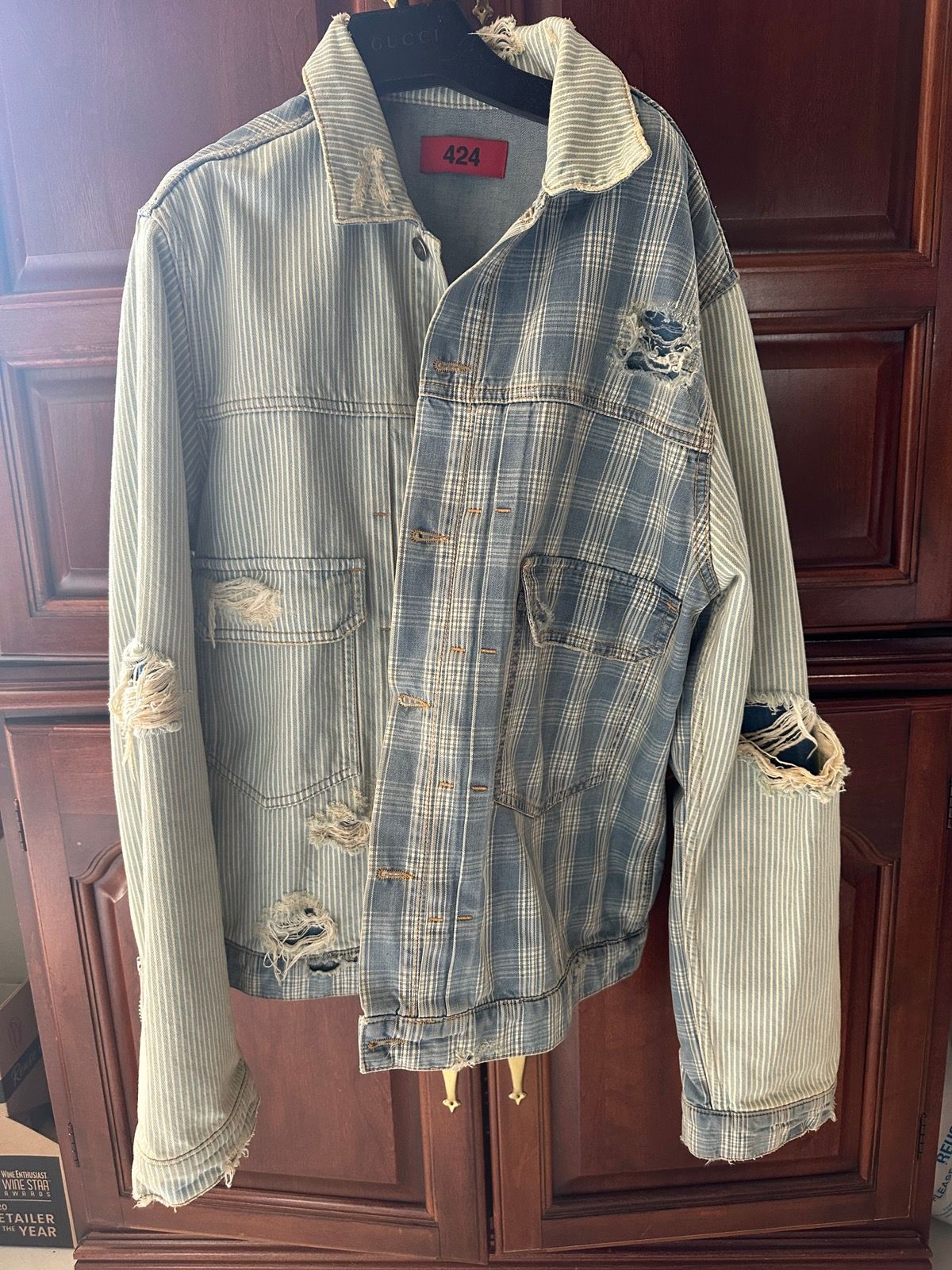 Pre-owned 424 On Fairfax Distressed One Zip Jacket In Blue