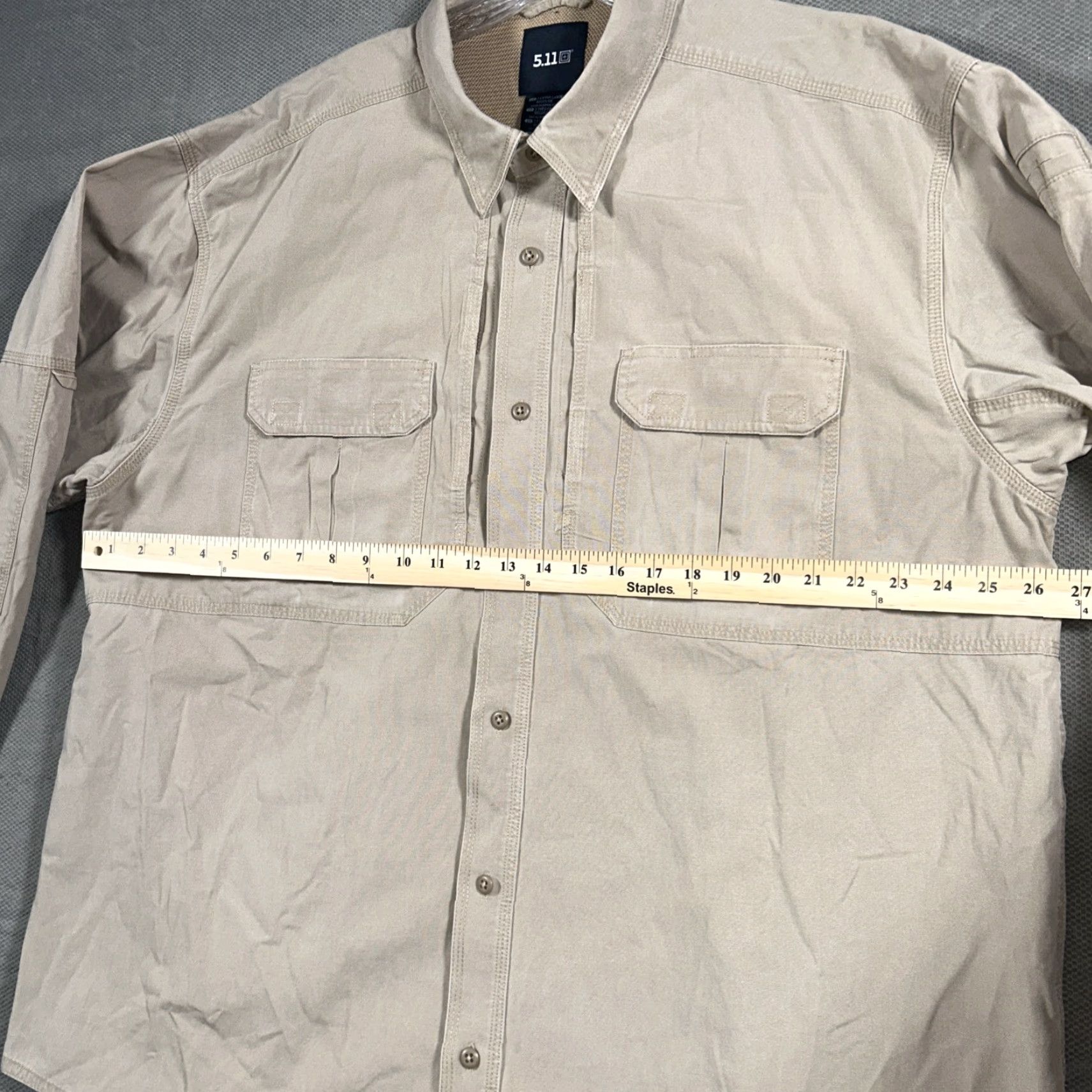 Vintage 5.11 Tactical Shirt Mens 2XL Tan Vented Long Sleeve Button Down Pockets Beige Eyelet? Size US XXL / EU 58 / 5 - 5 Thumbnail
