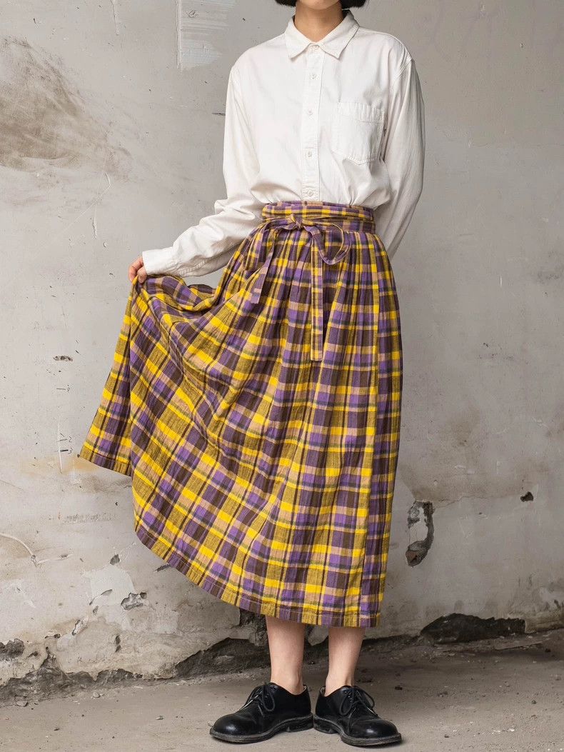 Kenzo KENZO Vintage yellow and purple checkered straps half skir Size 25" / US 0 / IT 36 - 2 Thumbnail