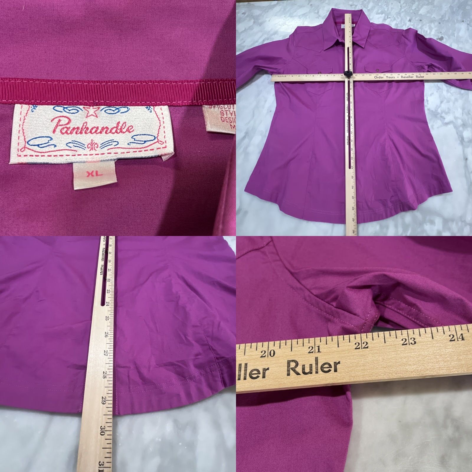 Vintage Panhandle Western Pearl Snap Shirt Women’s XL Fuchsia Long Sleeve Fitted Go West - Cotton Blend Western Shirt Ladies XL Button-Up with Pockets Size XL / US 12-14 / IT 48-50 - 8 Thumbnail