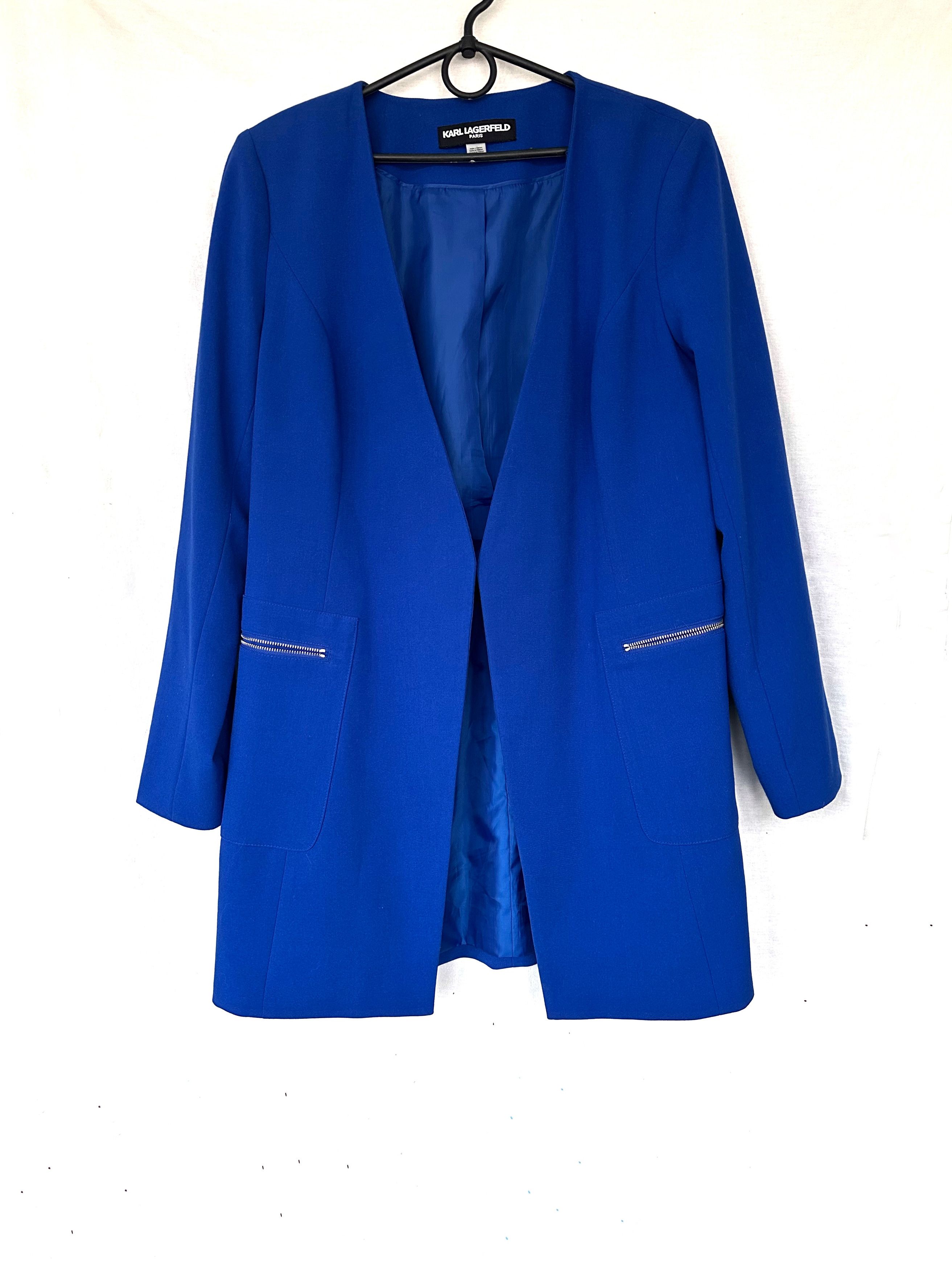 Designer × Karl Lagerfeld Karl Lagerfeld Paris Long Blue Blazer women Jacket Size L / US 10 / IT 46 - 1 Thumbnail
