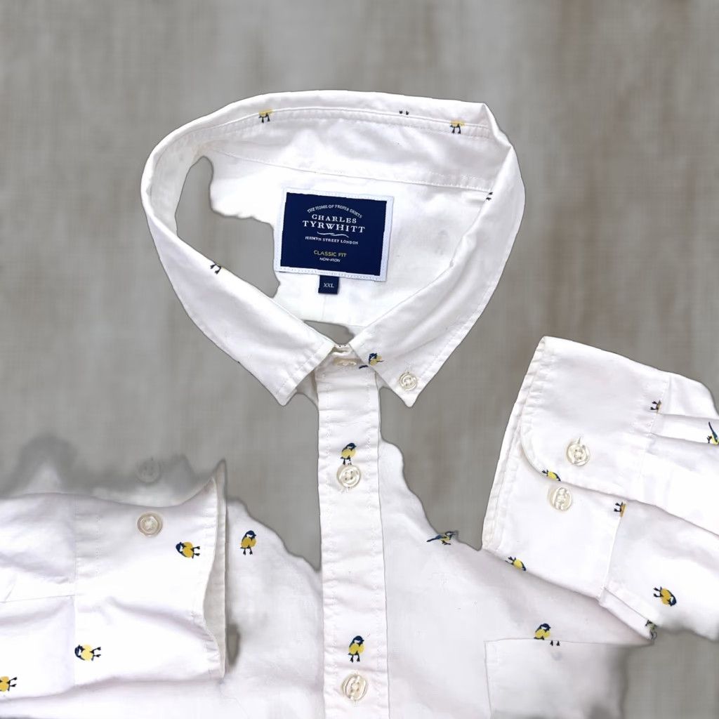 Charles Tyrwhitt VINTAGE Charles Tyrwhitt Shirt Men XXL 2XL White Button Up Dress Poplin Classic Fit Bird Size 48R - 1 Thumbnail