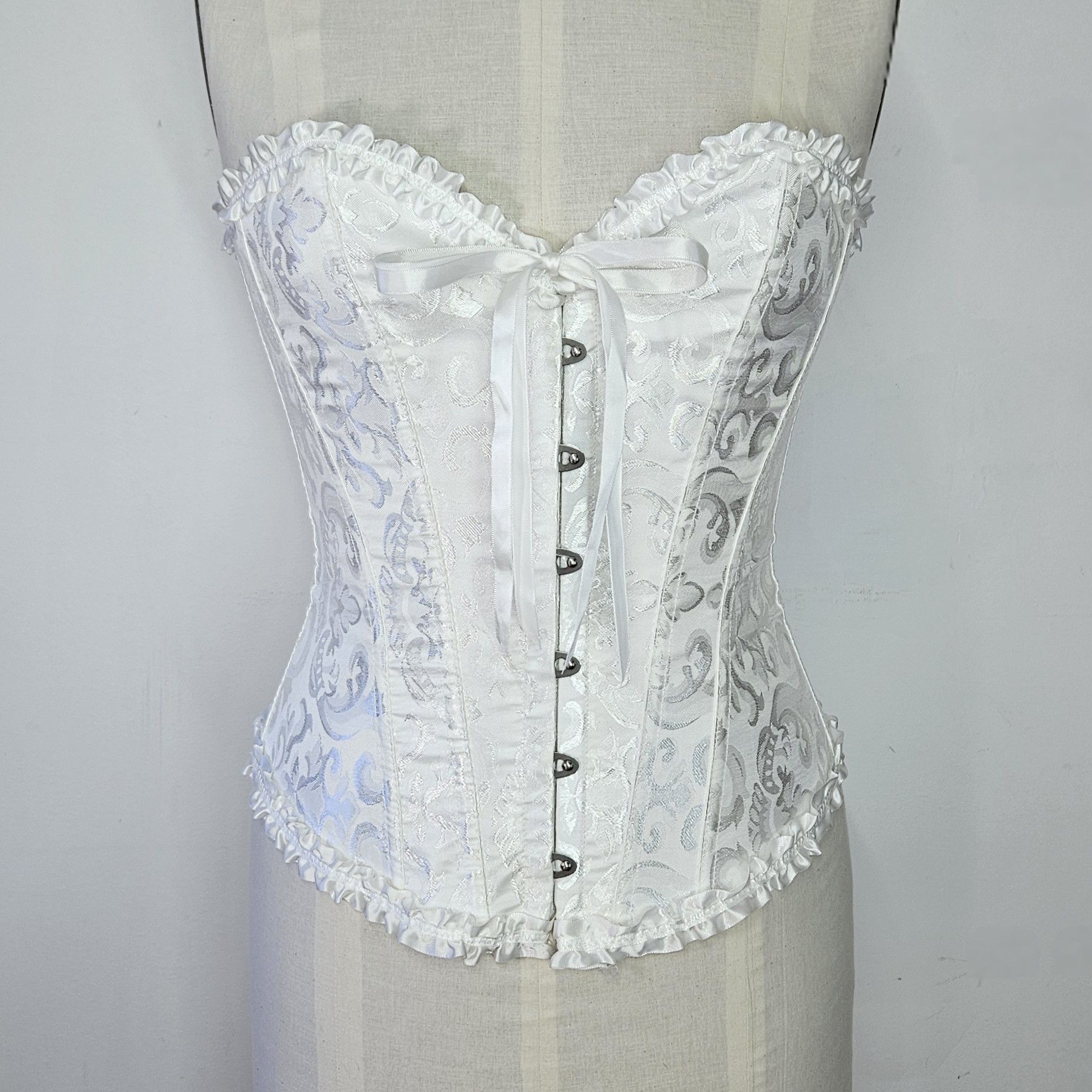 Other Corset Bustier XS/S White Jacquard Boned Bridal Shapewear Size XS / US 0-2 / IT 36-38 - 1 Thumbnail
