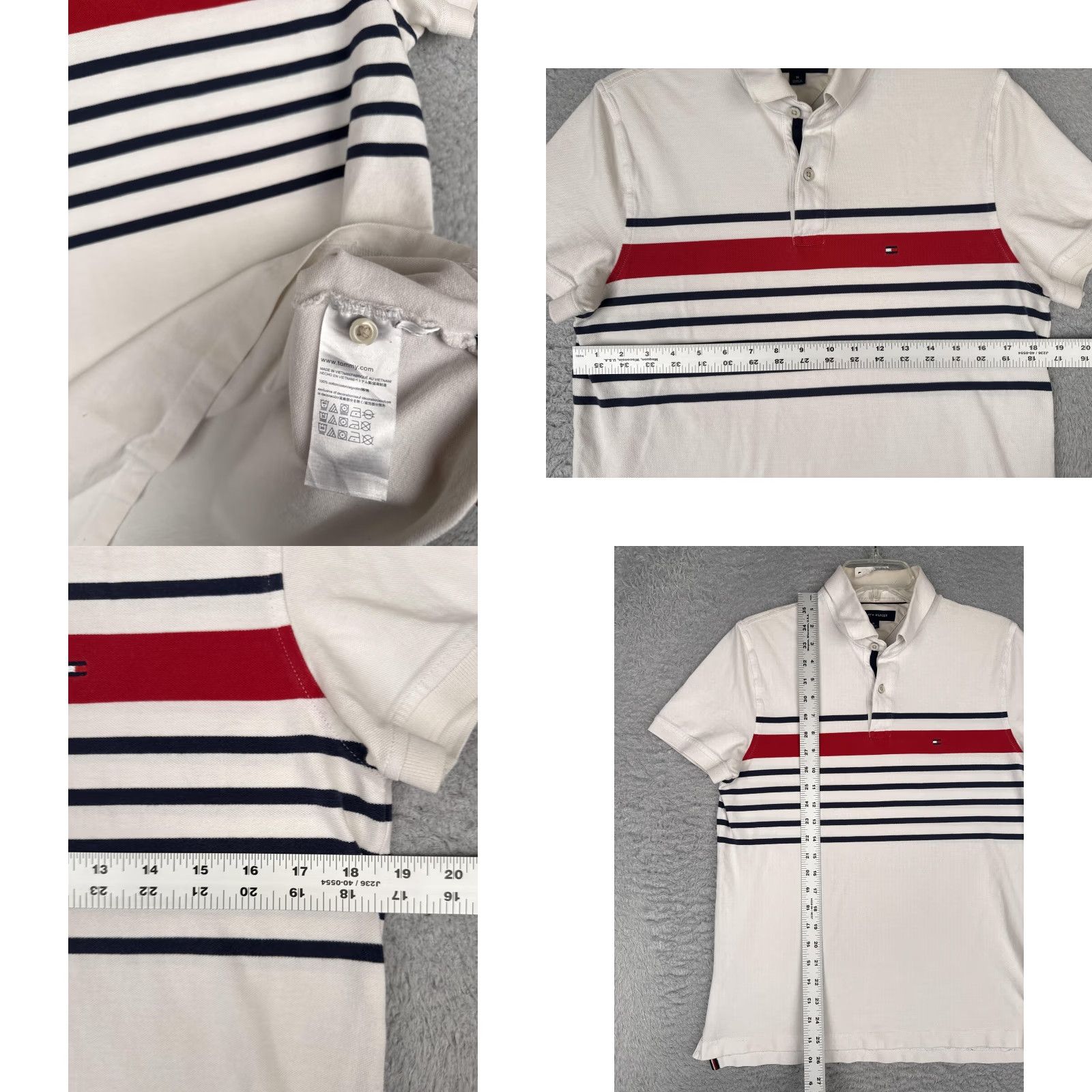 Tommy Hilfiger Tommy Hilfiger Polo Shirt Mens Medium White Striped Logo Cotton Knit Nautical Size US M / EU 48-50 / 2 - 8 Thumbnail