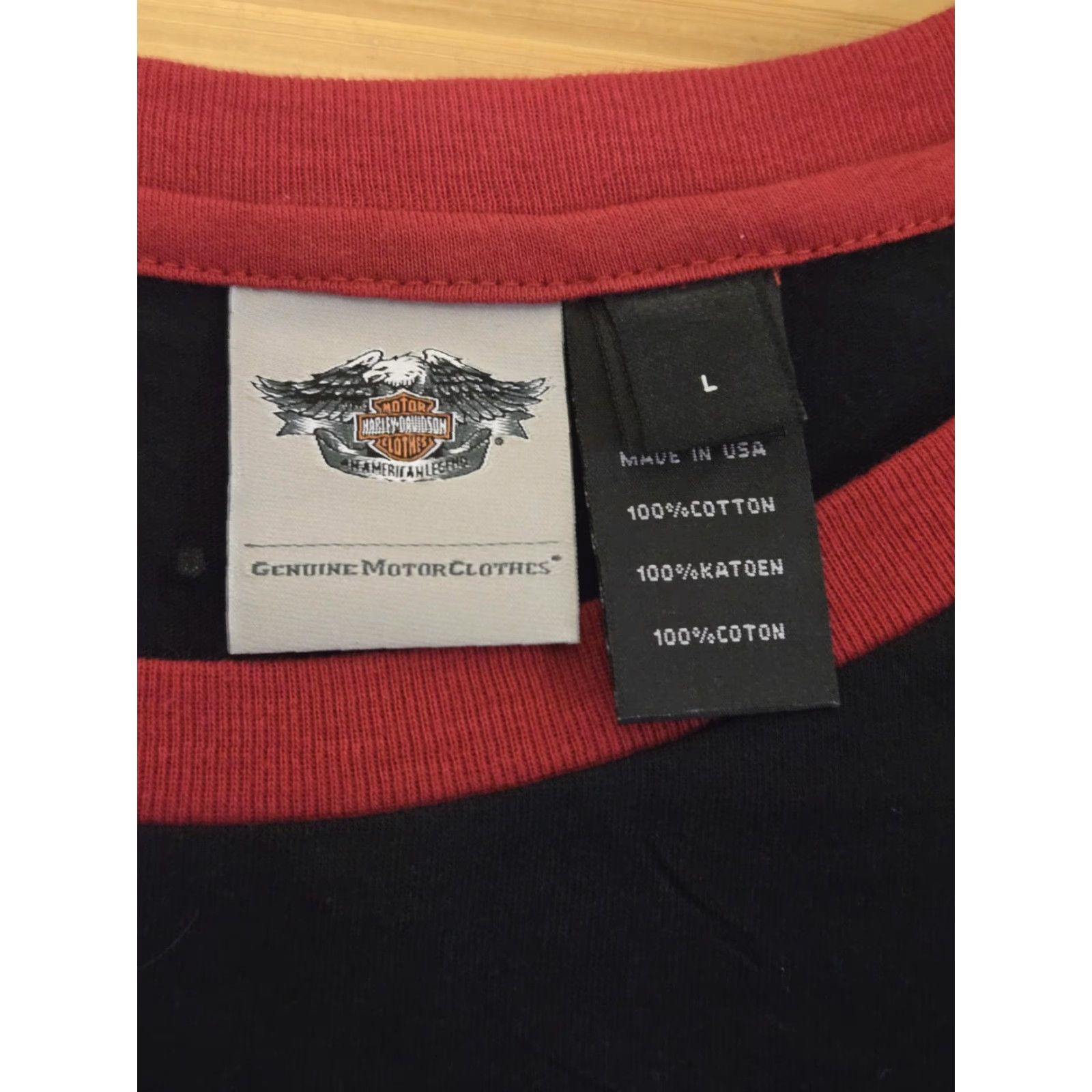 Harley Davidson VINTAGE Harley-Davidson Shirt Womens Large Black Red Patriotic Wing Graphic Made USA Motorcycle Size L / US 10 / IT 46 - 3 Thumbnail