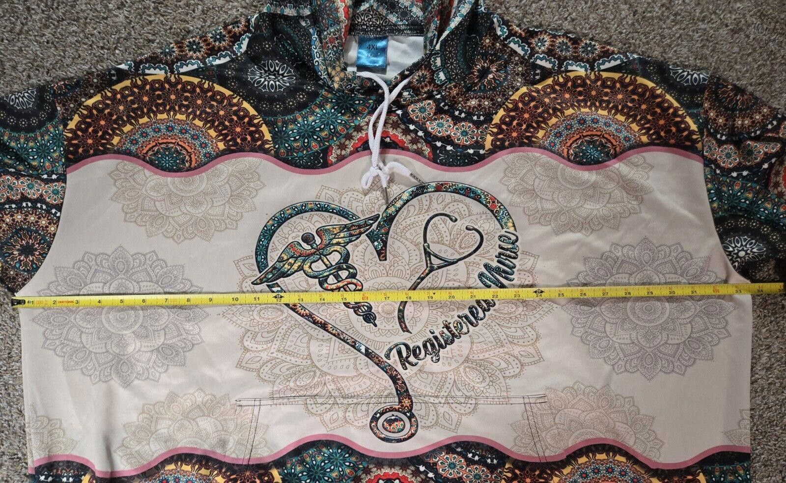 Designer Paisley Print Beige 3/4 Sleeve Regsitered Nurse Hoodie 4XL Size US XXL / EU 58 / 5 - 3 Thumbnail