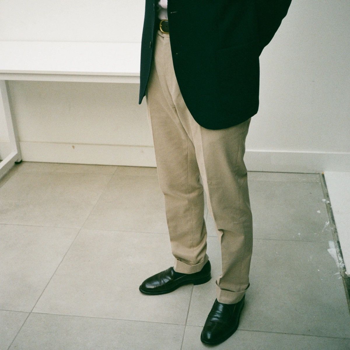 image of Italian Designers Natalino-Flat Front Trouser - Stone Brushed Cotton in Beige, Men's (Size 36)