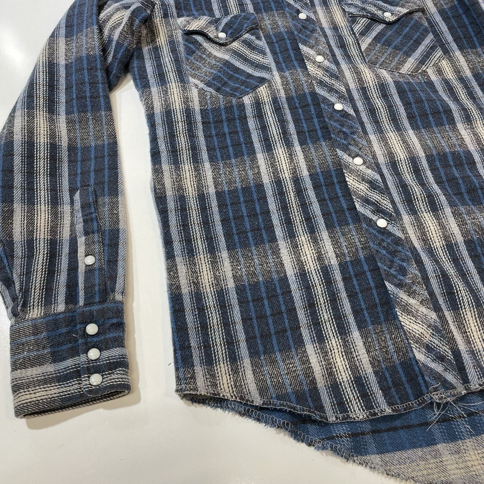 Wrangler VTG Wrangler Men's Cowboy Blue Plaid Pearl Snap Shirt M 15.5 Size US M / EU 48-50 / 2 - 2 Thumbnail