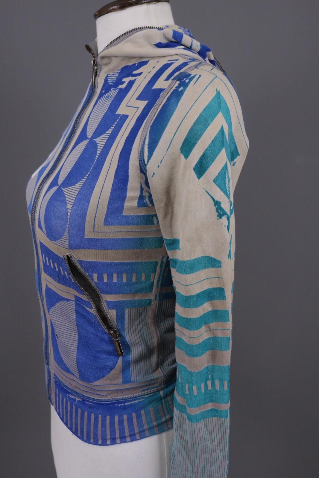 Custo Barcelona Custo Barcelona Blue Printed Hooded Jacket Sweater Size M / US 6-8 / IT 42-44 - 9 Thumbnail