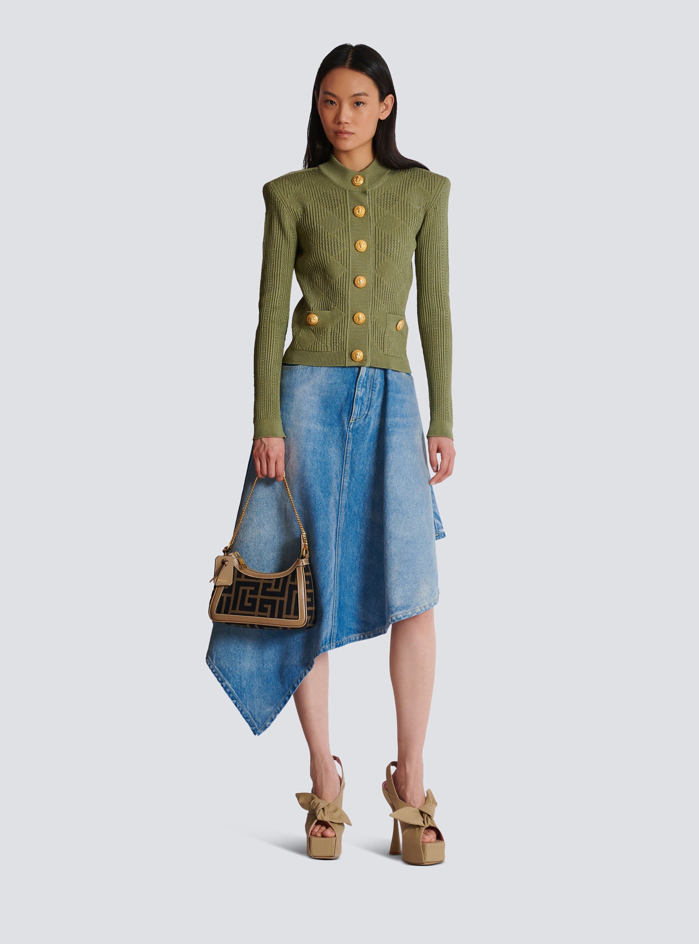 Balmain o1s1wg111025 Gingham Cardigan in Green Size S / US 4 / IT 40 - 2 Thumbnail