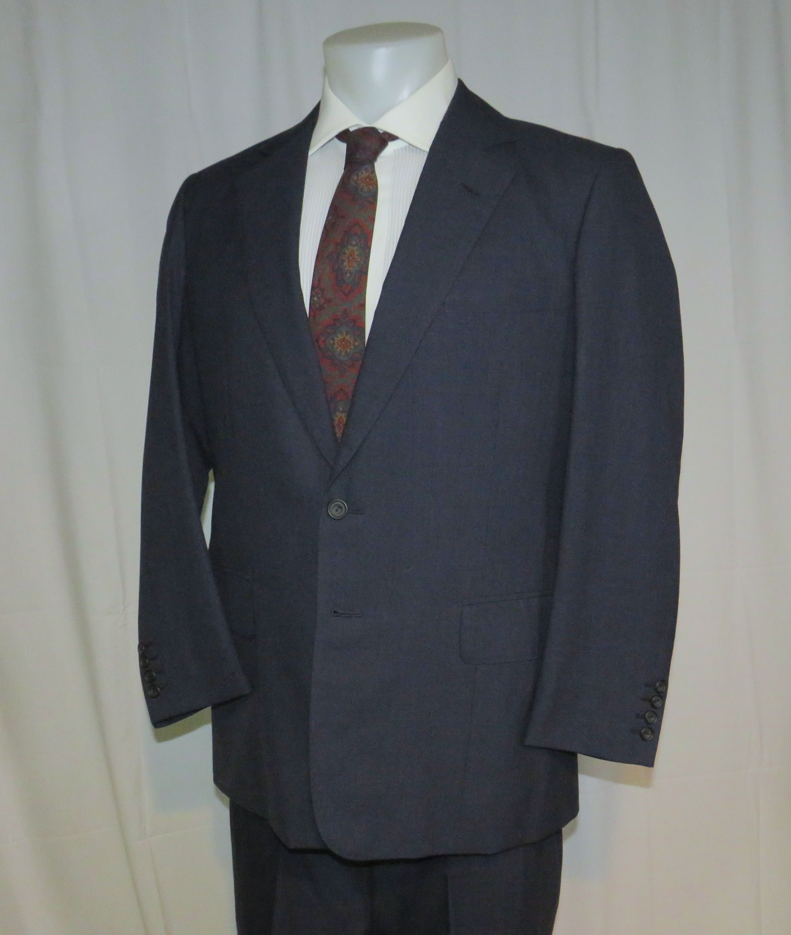 Henry Poole Savile Row Bespoke VTG Blue Hopsack Two Button Suit 40R Size 40R - 8 Thumbnail