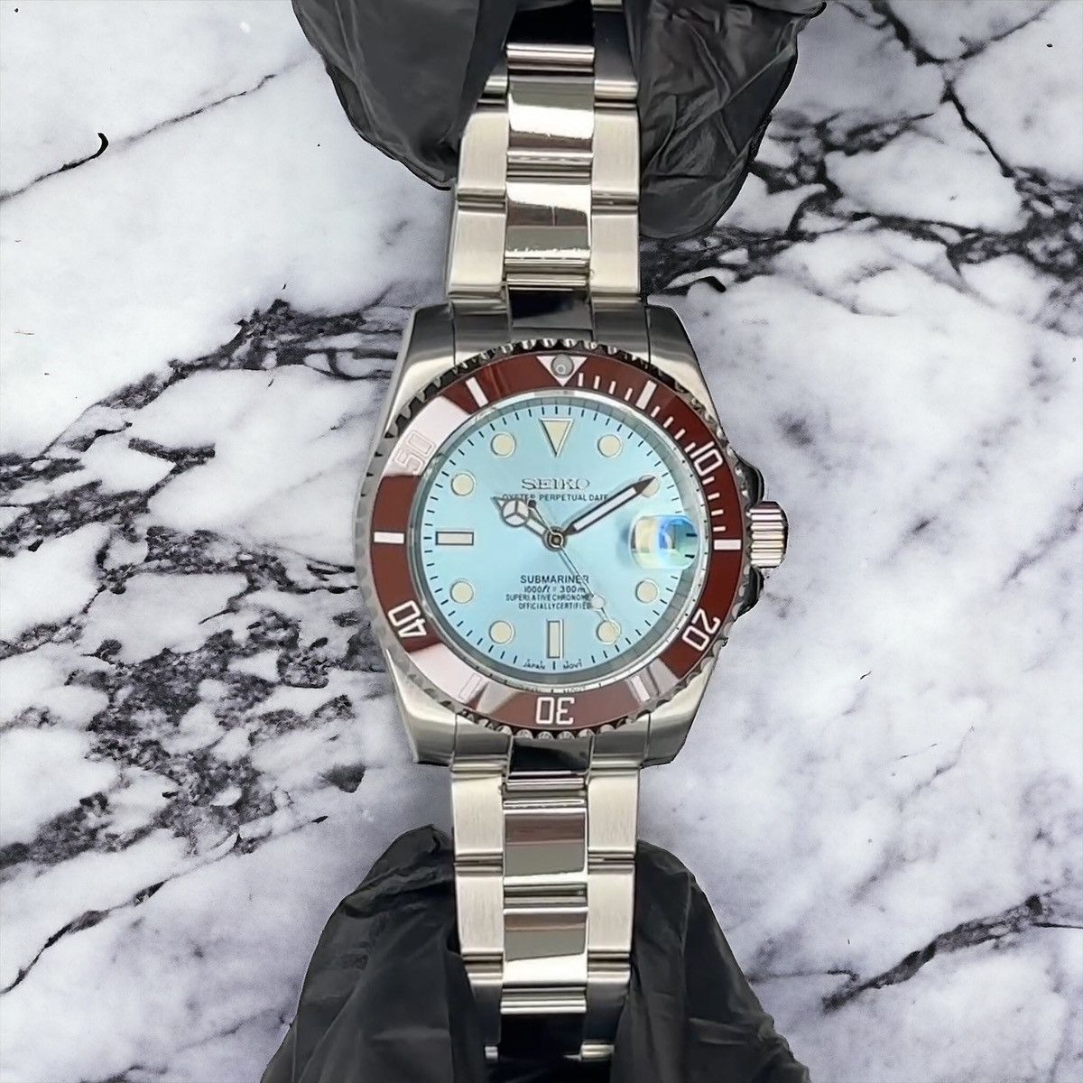 Japanese Brand Seiko Mod Submariner Tiffany Blue Dial Steel Watch NH35 Size ONE SIZE - 3 Thumbnail