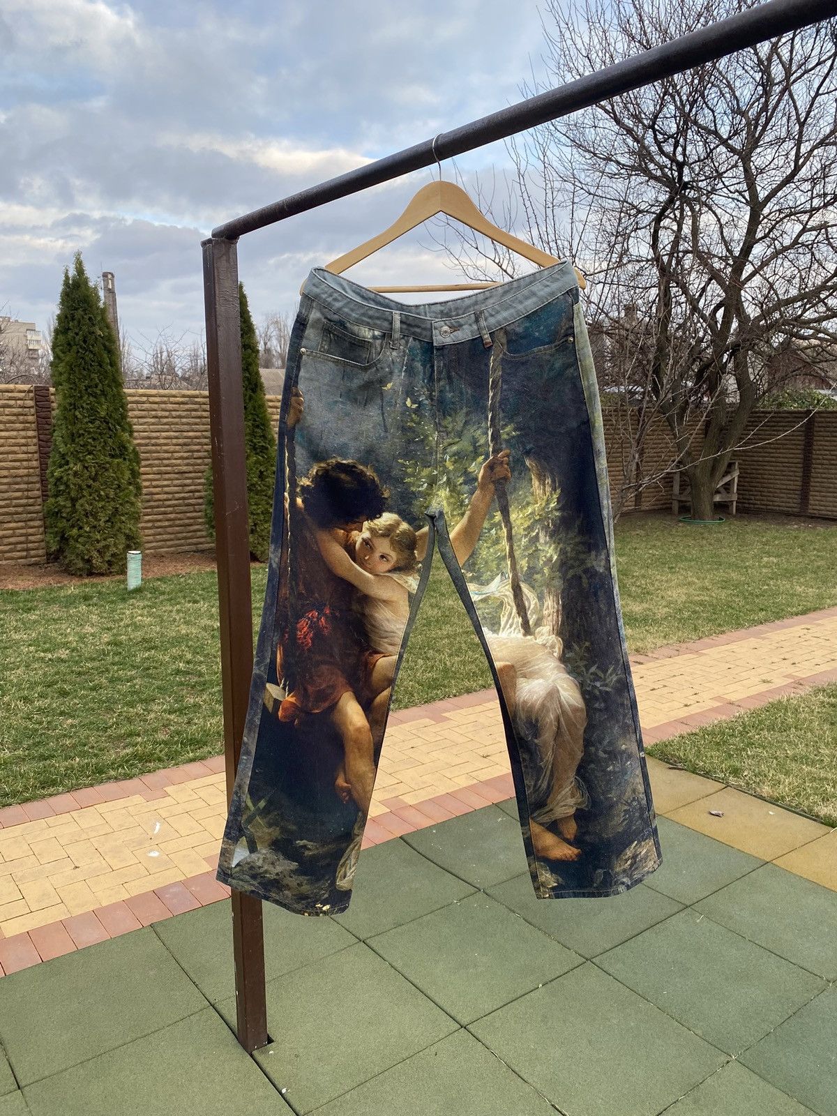 Vintage Romantic Painting Art Jeans, Vintage Style, Streetwear L Size US 34 / EU 50 - 1 Thumbnail