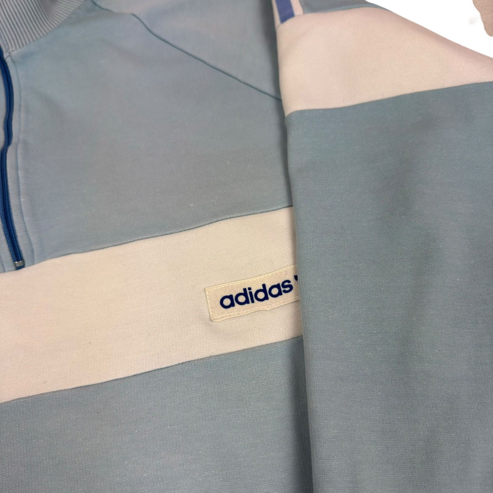 Adidas Adidas Men's Blue White 3 Stripes Long Sleeve 1/4 Zip Jacket Size US M / EU 48-50 / 2 - 4 Thumbnail
