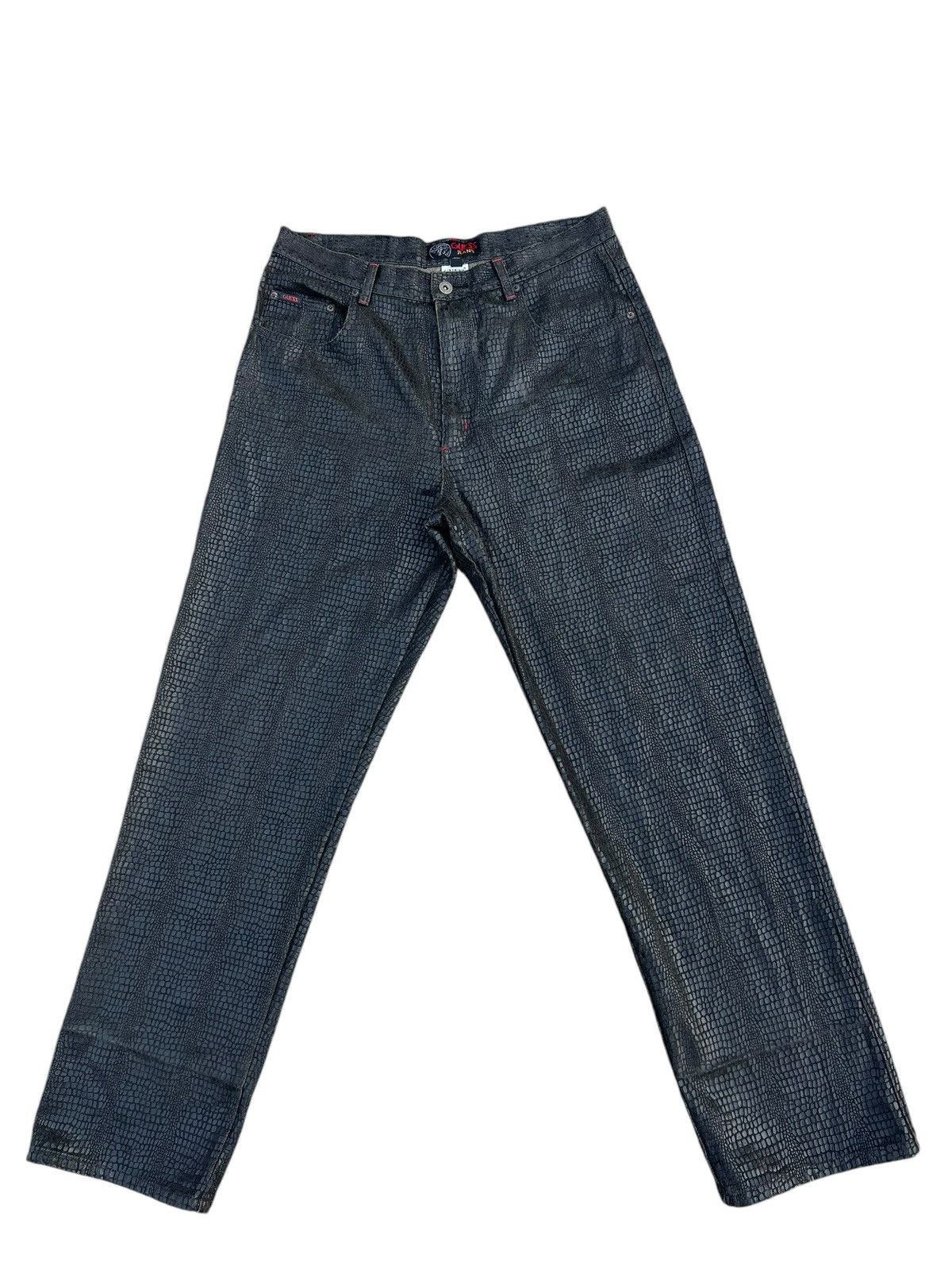 Guess Vintage 90s Guess Croc Skin Print Waxed Denim Jeans Size US 34 / EU 50 - 1 Thumbnail