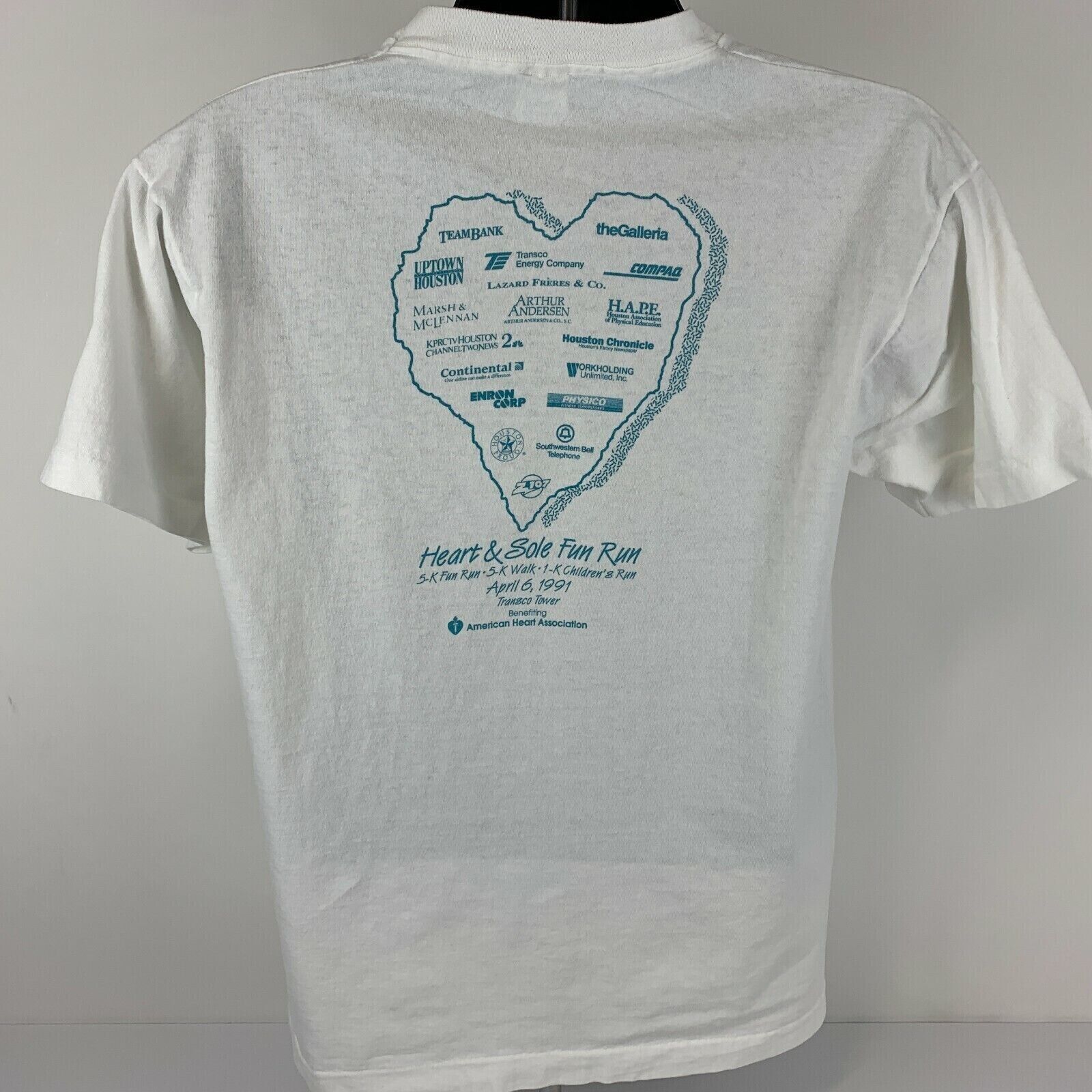 Fruit Of The Loom Vintage 90s Heart & Sole Fun Run T Shirt Houston White L Size US L / EU 52-54 / 3 - 3 Thumbnail