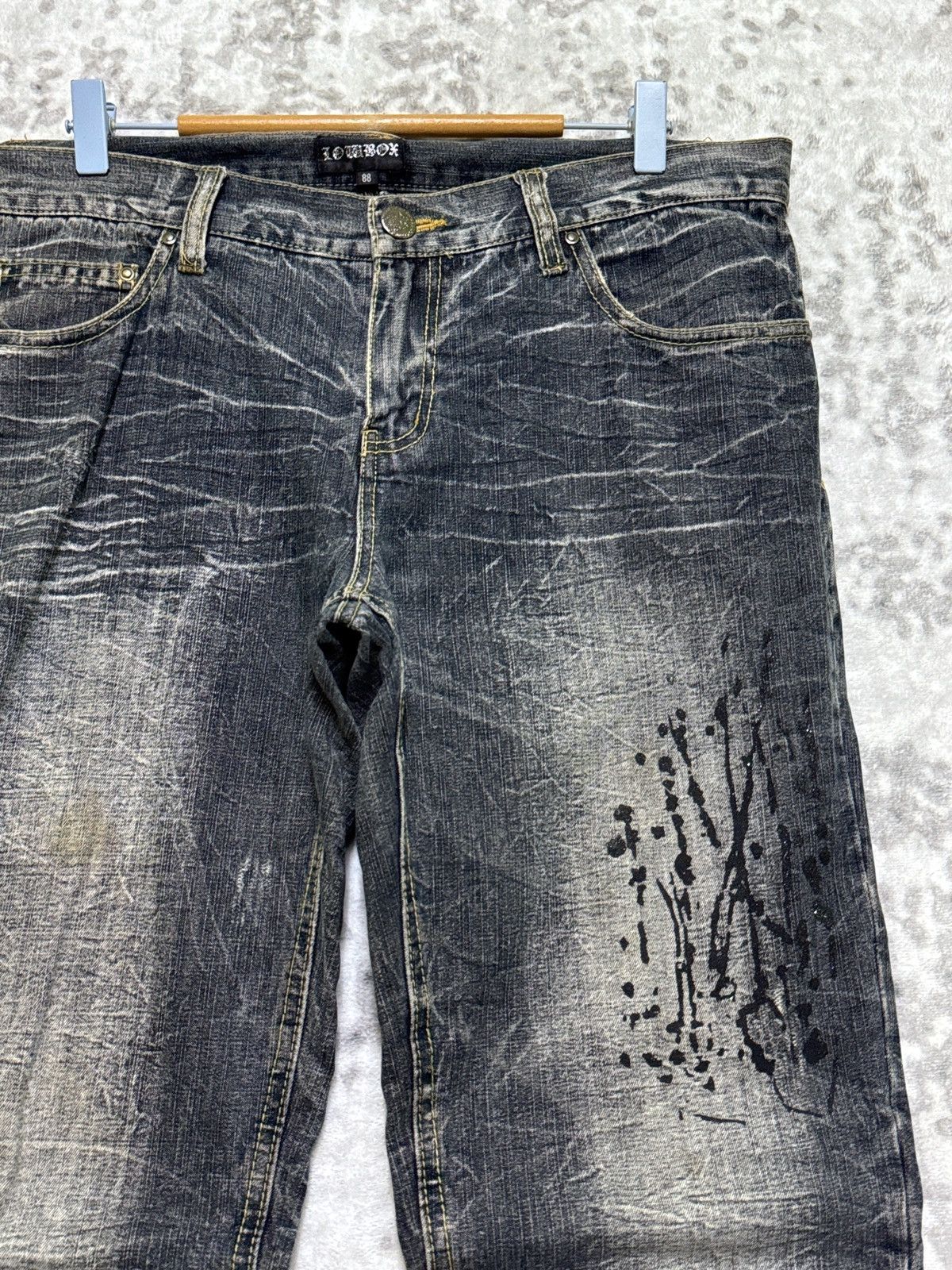 Japanese Brand Vintage Lowbox Flare Acid Wash Paint Splash Distressed Jeans Size US 35 - 5 Thumbnail