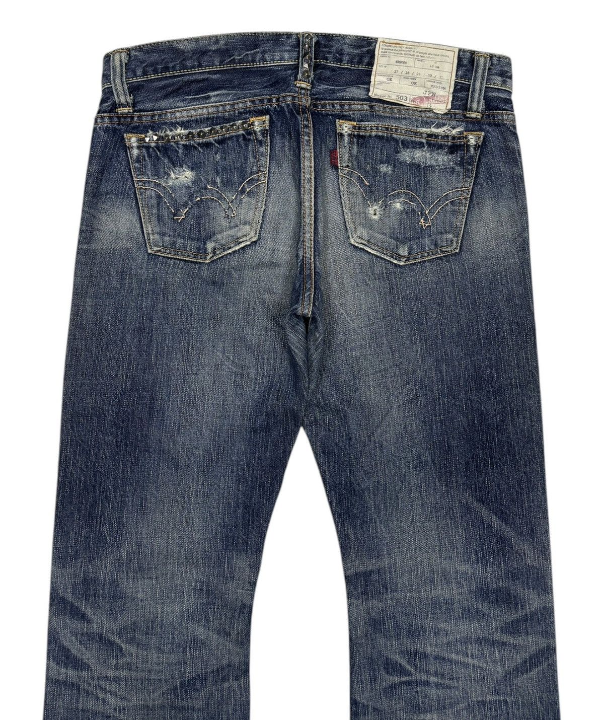 Who Decides War 🔥Edwin 503 Pierced & Studs Flared Jeans Low Rise Size US 32 / EU 48 - 6 Thumbnail