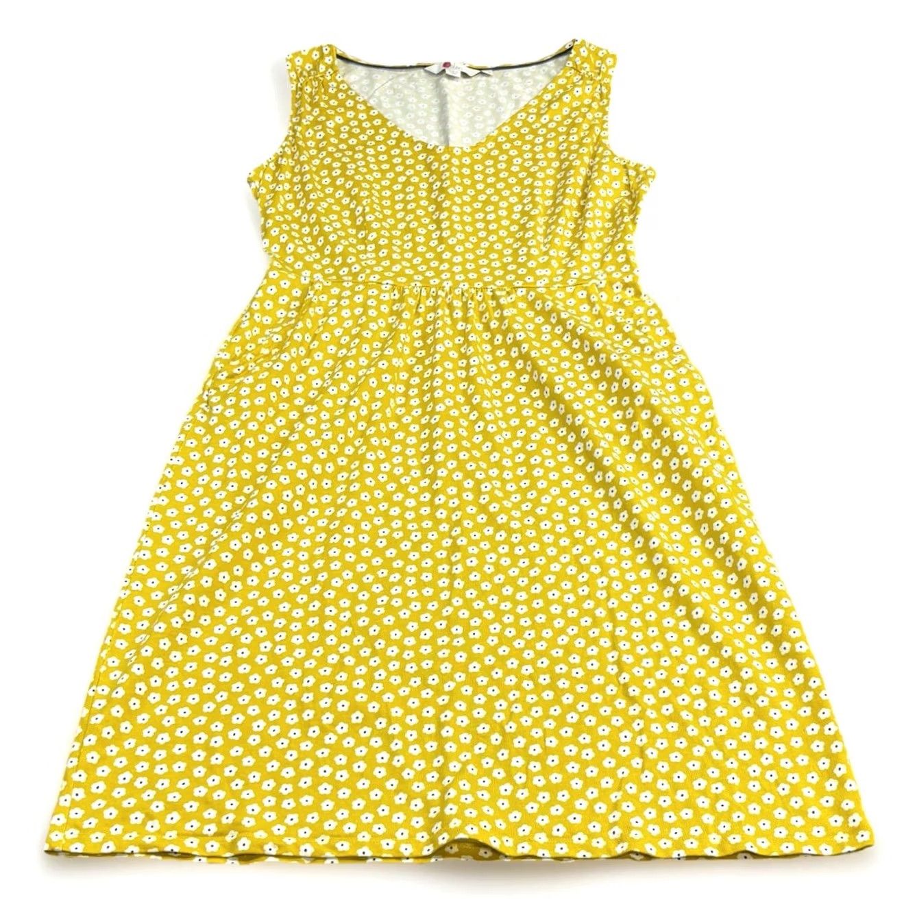 Boden VINTAGE? No — (Boden) melinda jersey dress yellow floral with pockets Jersey Dress Women UK12L Summer Vgc Size XL / US 12-14 / IT 48-50 - 2 Thumbnail