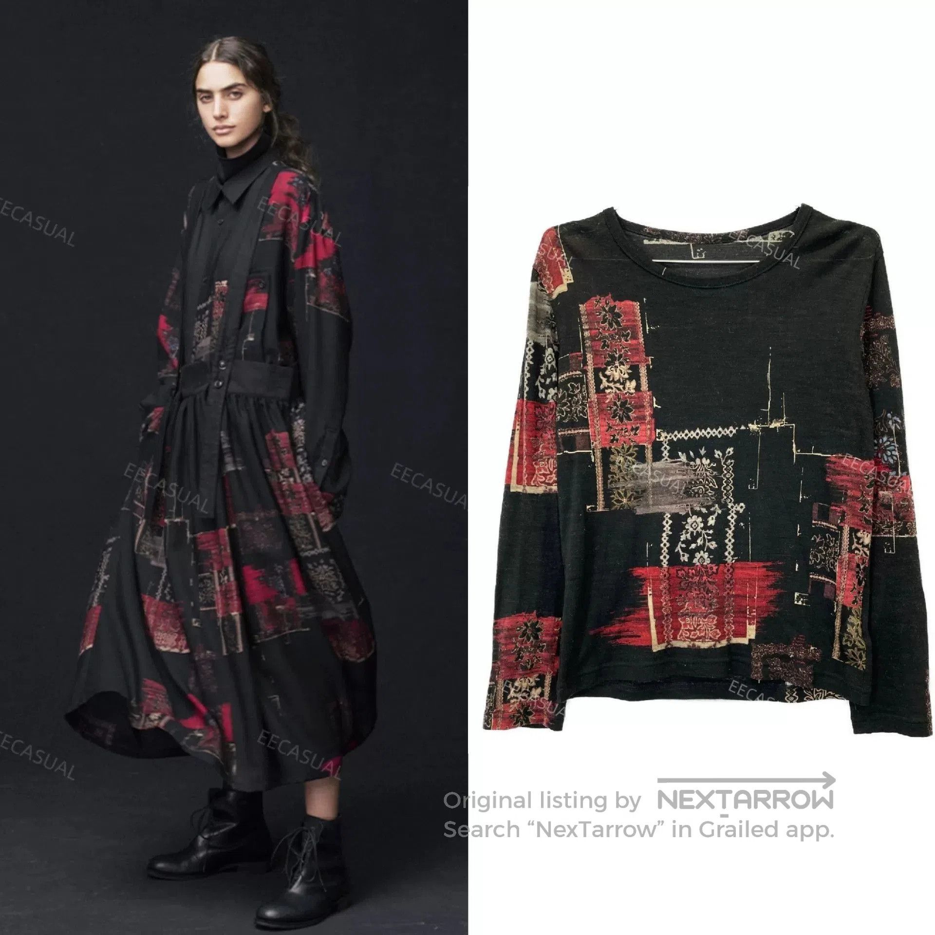 Y's Yohji Yamamoto Red Black Wool Top. Size M / US 6-8 / IT 42-44 - 1 Thumbnail