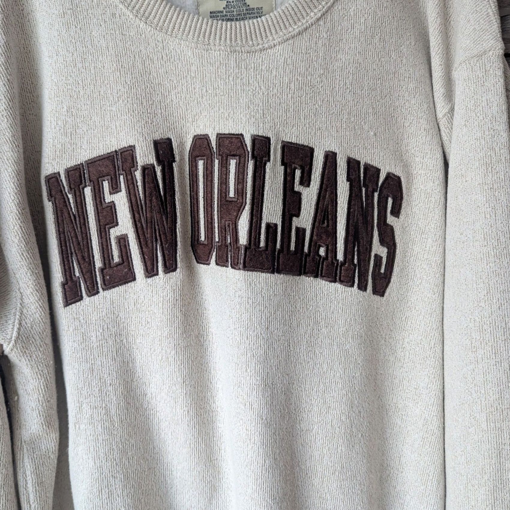 Spell New York Popular Sweatshirt Oatmeal Graphic NEW ORLEANS Mens XL Brown Crew Neck Long Sleeve Pullover University College Travel Casual Graphic Print Size US XL / EU 56 / 4 - 2 Thumbnail