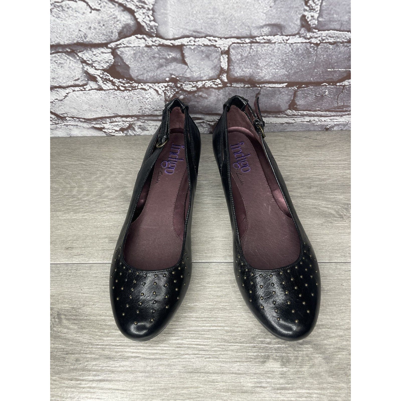 Clarks INDIGO BY CLARKS Black Lea Bishop Studded Slip On Strap Wedg Size US 8 / IT 38 - 3 Thumbnail