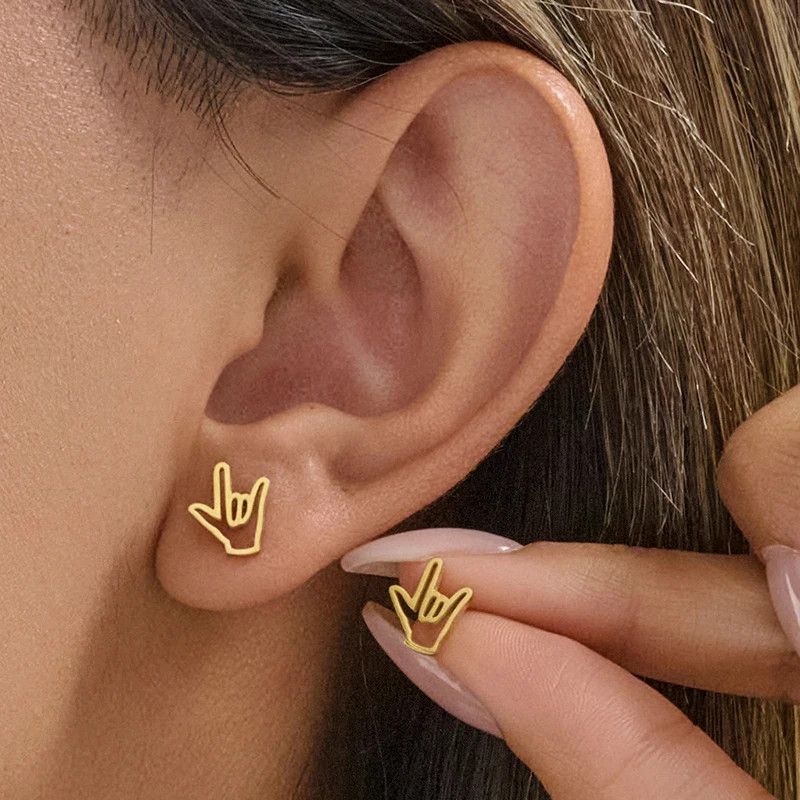 Jewelry I Love You Gesture Mini Stud Earrings Charm Earring Gift Size ONE SIZE - 3 Thumbnail