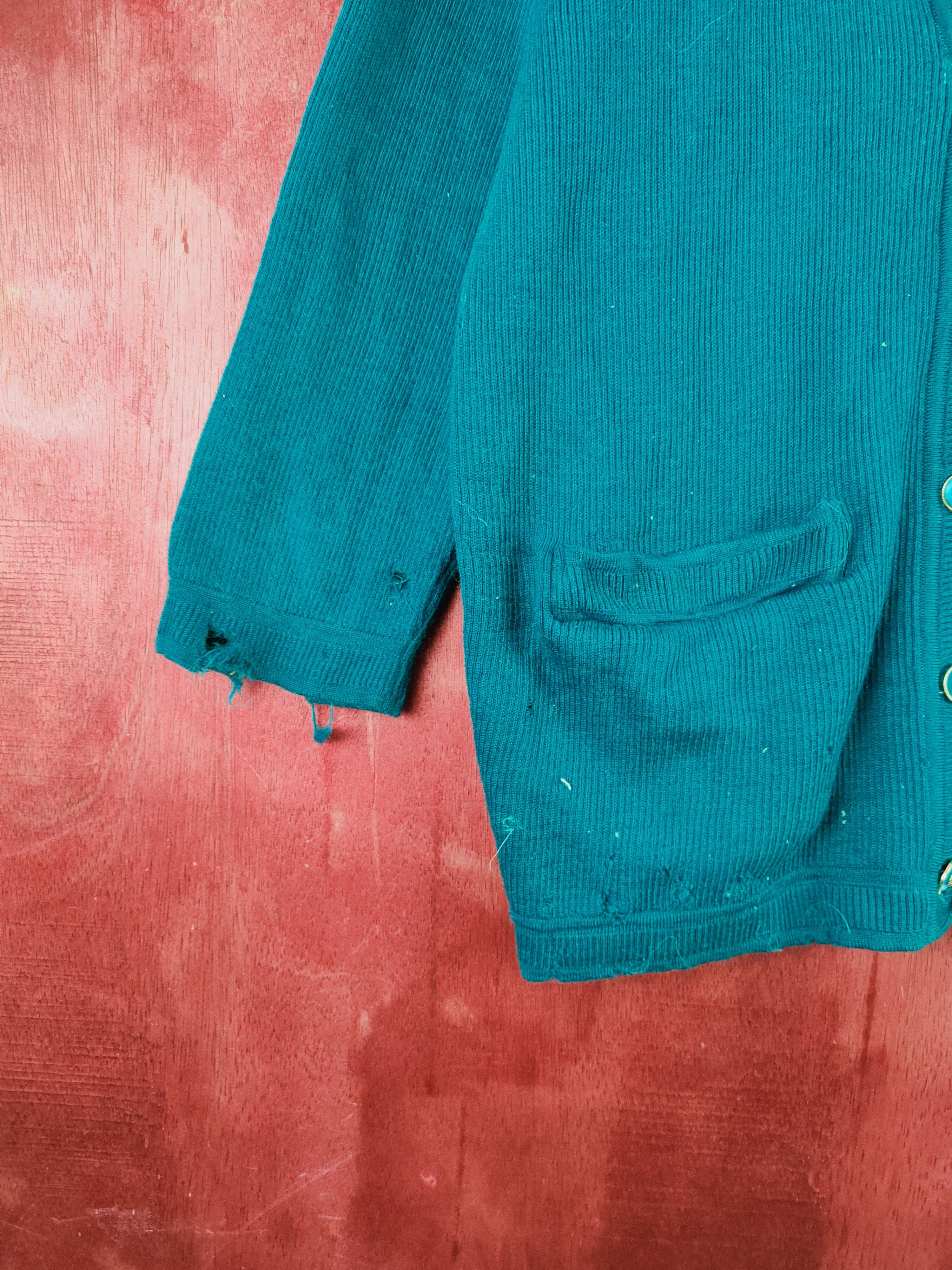 Japanese Brand × Vintage Leod'or Turquoise distressed ripped Knitwear Cardigan #S2012 Size L / US 10 / IT 46 - 5 Thumbnail
