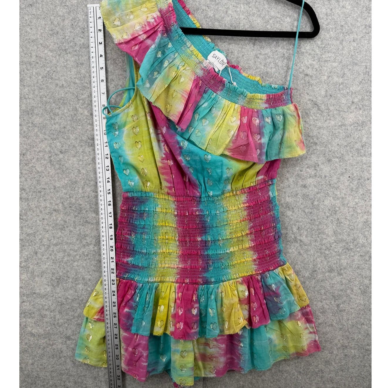 Saylor NWT Saylor Dorit Rainbow Tie Dye One Shoulder Ruffled Romper Size 30" / US 8 / IT 44 - 7 Thumbnail