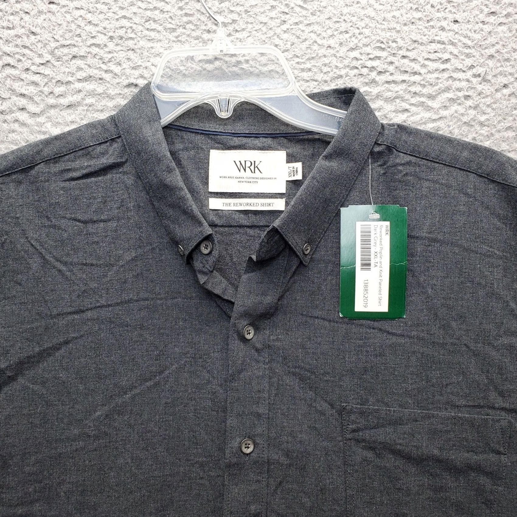 Vintage WRK Reworked Shirt Mens XXL Dark Gray Poplin Knit Paneled Collared Button Down Shirt Size US XXL / EU 58 / 5 - 6 Thumbnail