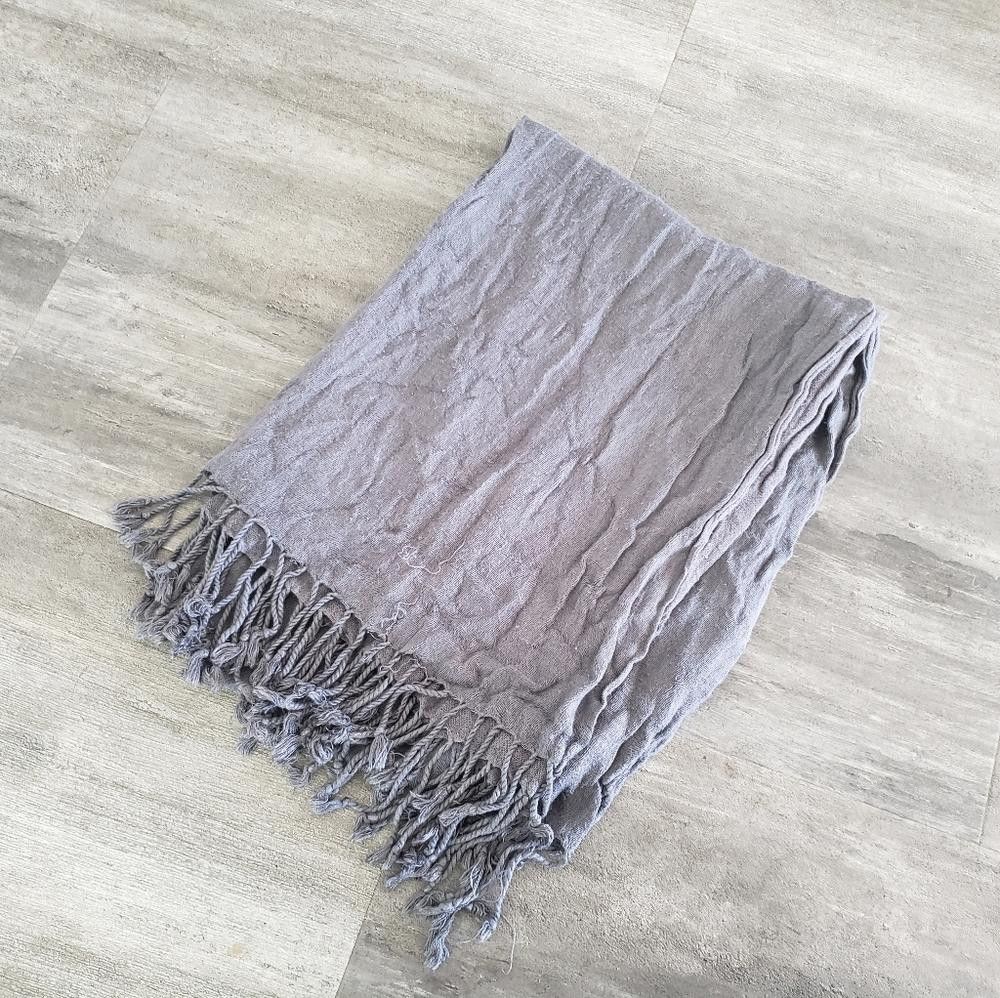 Designer Grey Oversized Solid Fringed Scarf Size ONE SIZE - 2 Thumbnail