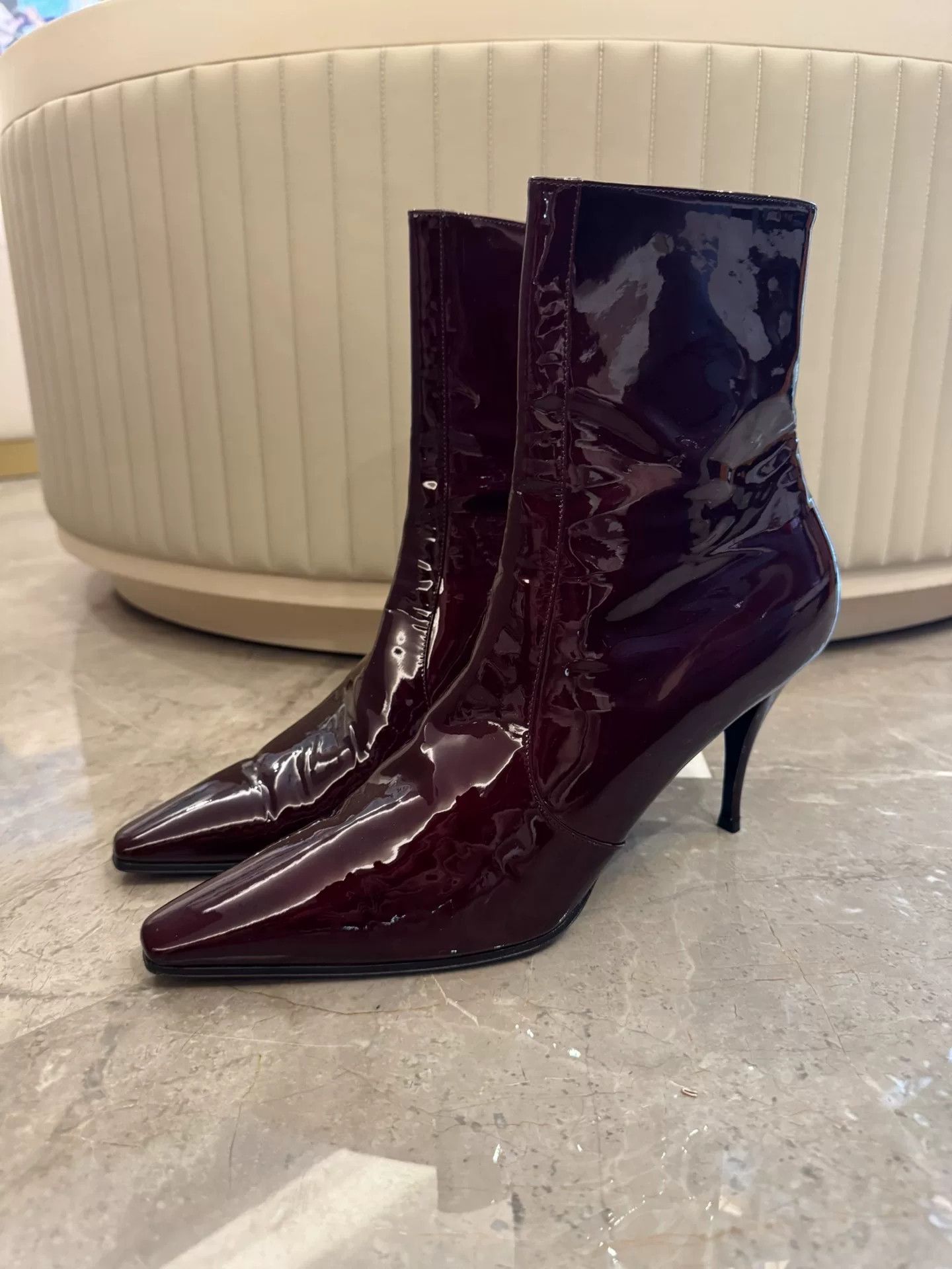 Yves Saint Laurent Saint Laurent Burgundy Patent Leather Ankle Boots Size US 11 / IT 41 - 1 Thumbnail