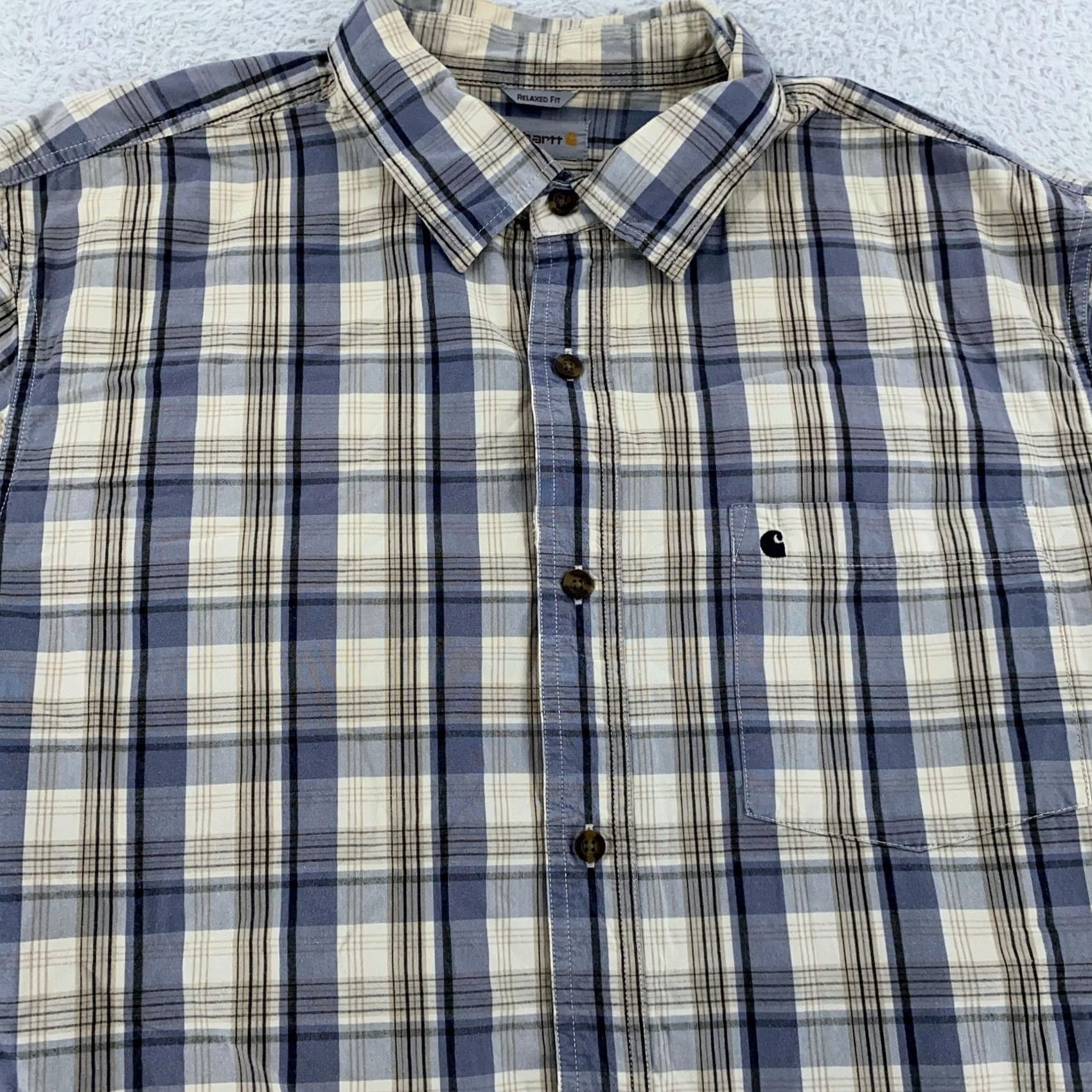 Carhartt Carhartt Shirt Mens XL Blue Essential Plaid Short Sleeve Relaxed Fit Cotton Shirt Mens XL Blue Plaid Short Sleeve Button-Up Classic Comfort Size US XL / EU 56 / 4 - 2 Thumbnail