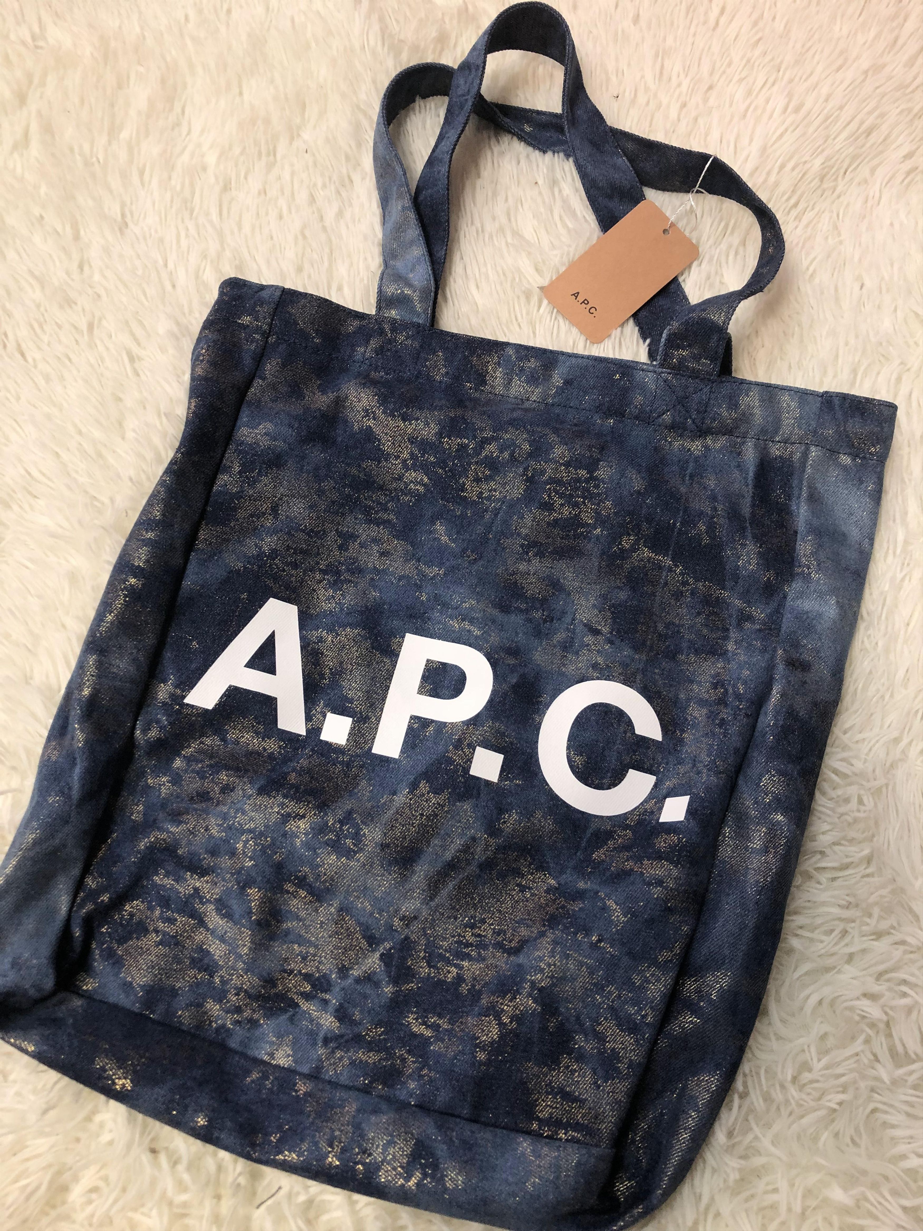 A P C Logo-Print Tote Bag in Blue, Women's