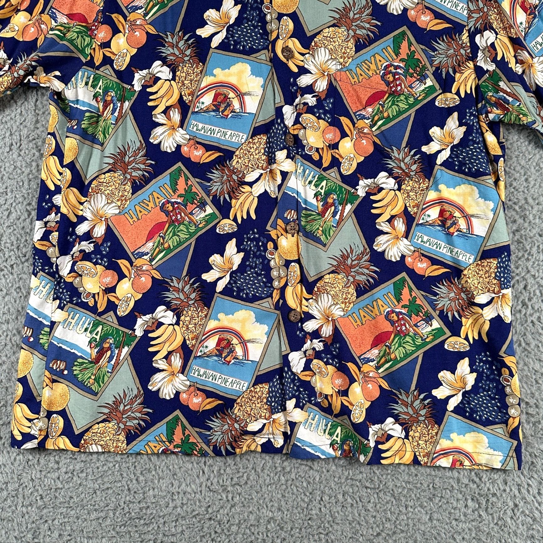 Reyn Spooner Reyn Spooner Shirt Men's Large Hawaiian Pineapple Postcards Rayon Multicolor Floral Button-Up Collared Size US L / EU 52-54 / 3 - 3 Thumbnail