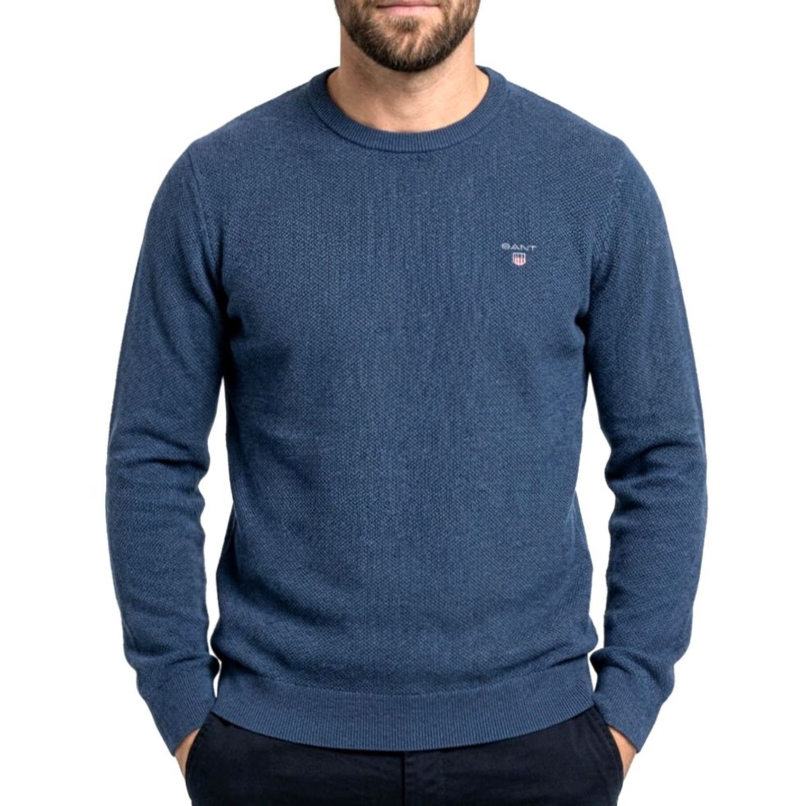 Gant GANT Crew Neck Cotton Jumper Sweater Men L Blue VR3885 Size US L / EU 52-54 / 3 - 2 Thumbnail