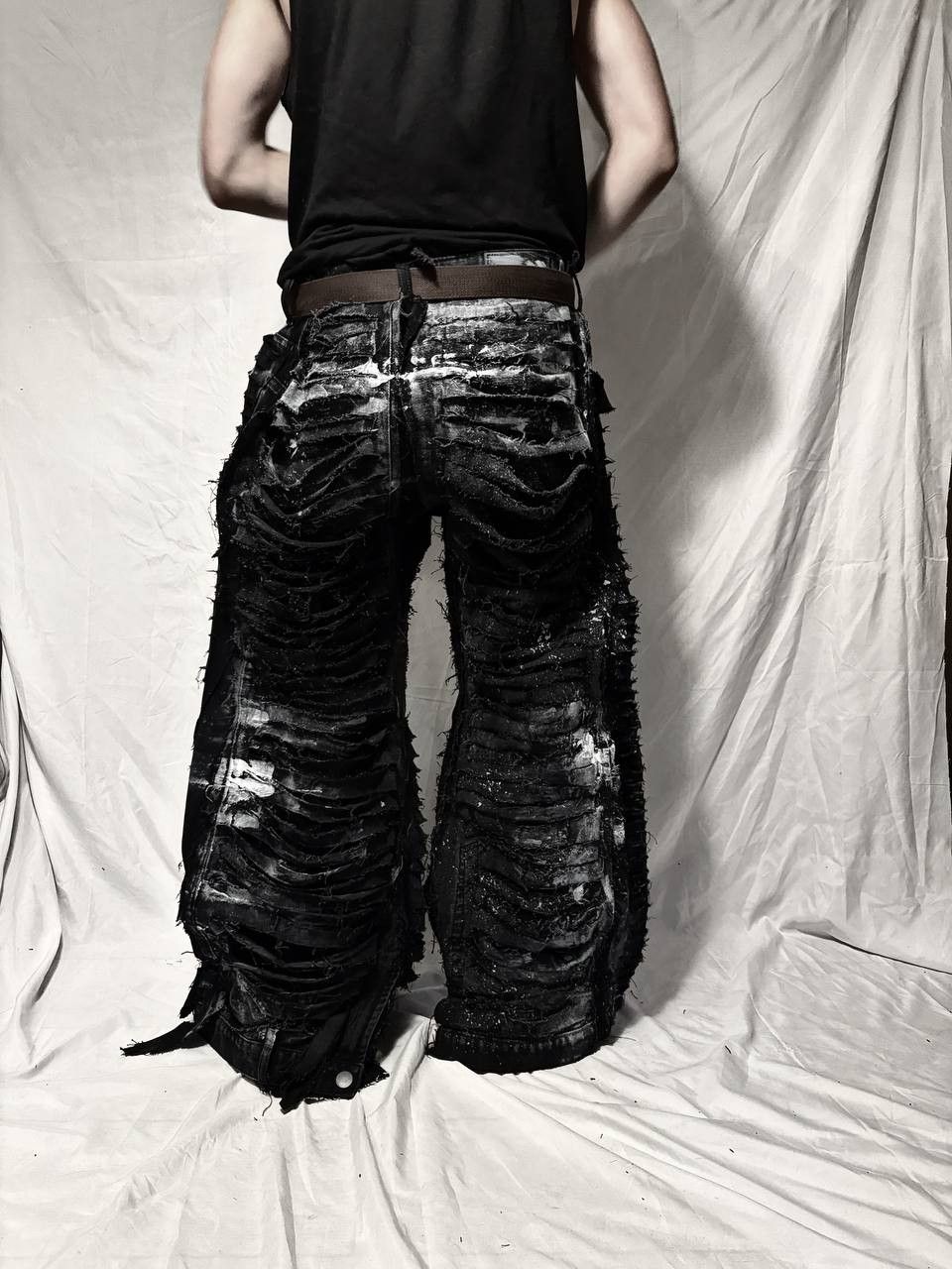 Japanese Brand Handmade Extreme Distressed Wide-Leg Jeans – Avant-Garde Size US 36 / EU 52 - 4 Thumbnail