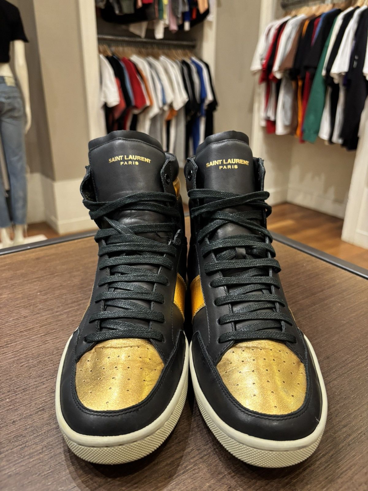 Saint Laurent Paris Saint Laurent SL/10H Sneakers Black/Gold Size US 8 / EU 41 - 6 Thumbnail