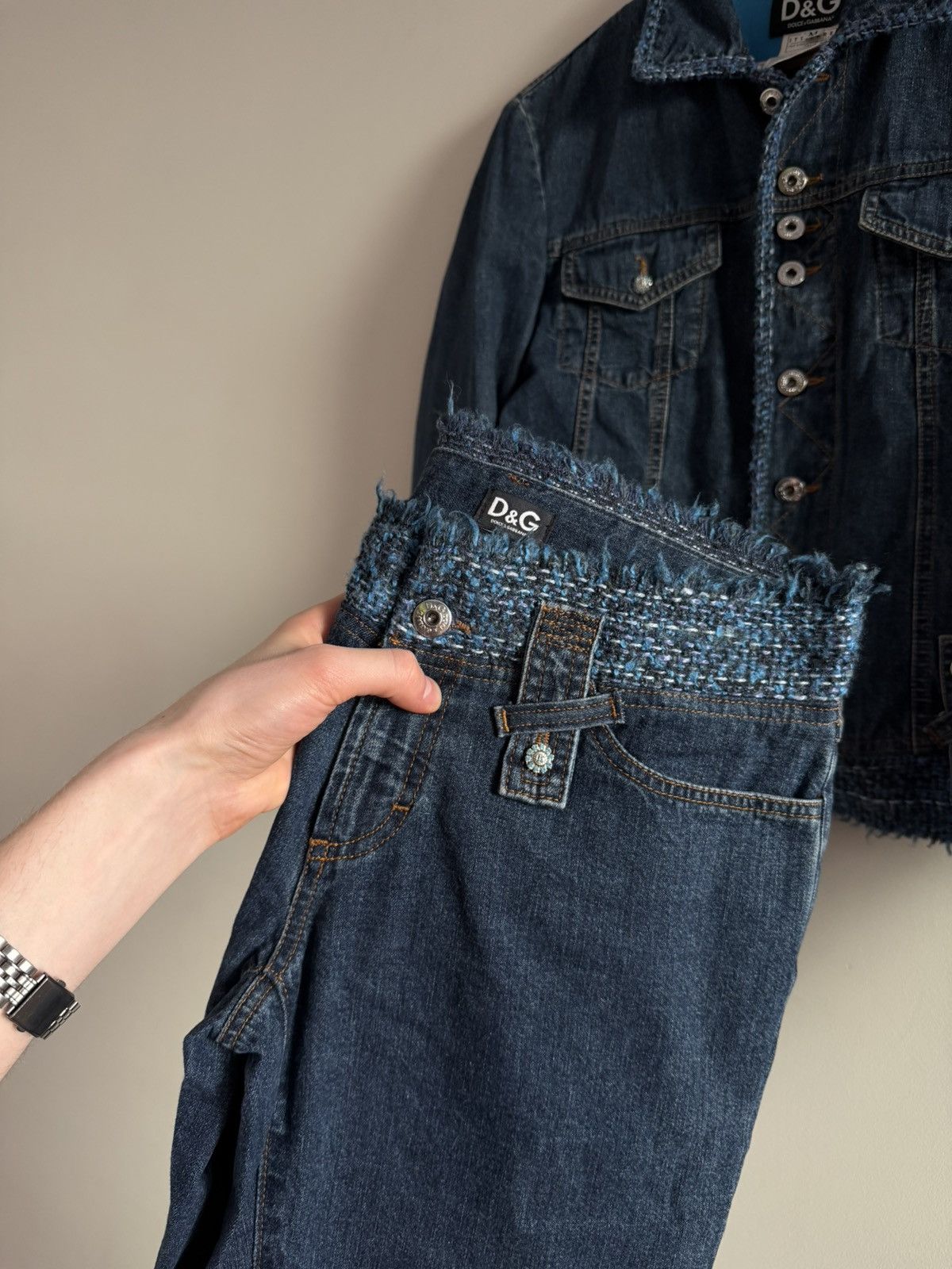 Dolce & Gabbana Vintage D&G Denim Set Tweed Trim Jacket Jeans Size M / US 6-8 / IT 42-44 - 10 Thumbnail